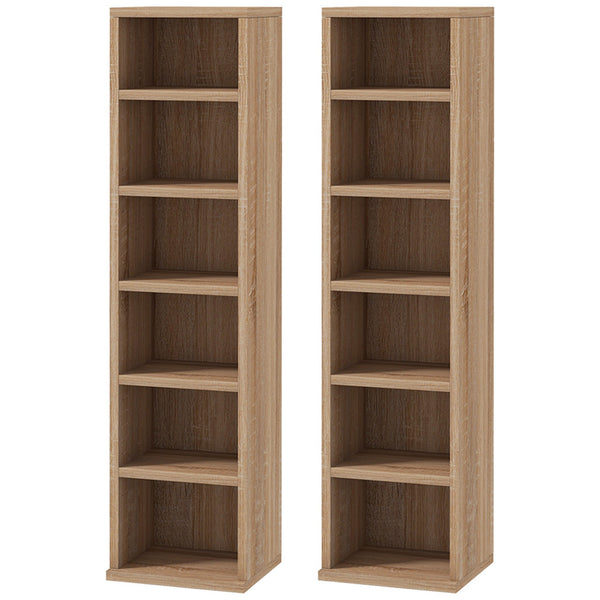 Estante para CD ou DVD Suporte para CD com 12 Compartimentos para 204 CDs e Prateleira Ajustável para Sala de Estar Dormitório Escritório 2 Unidades 21x22,5x88,5 cm Madeira