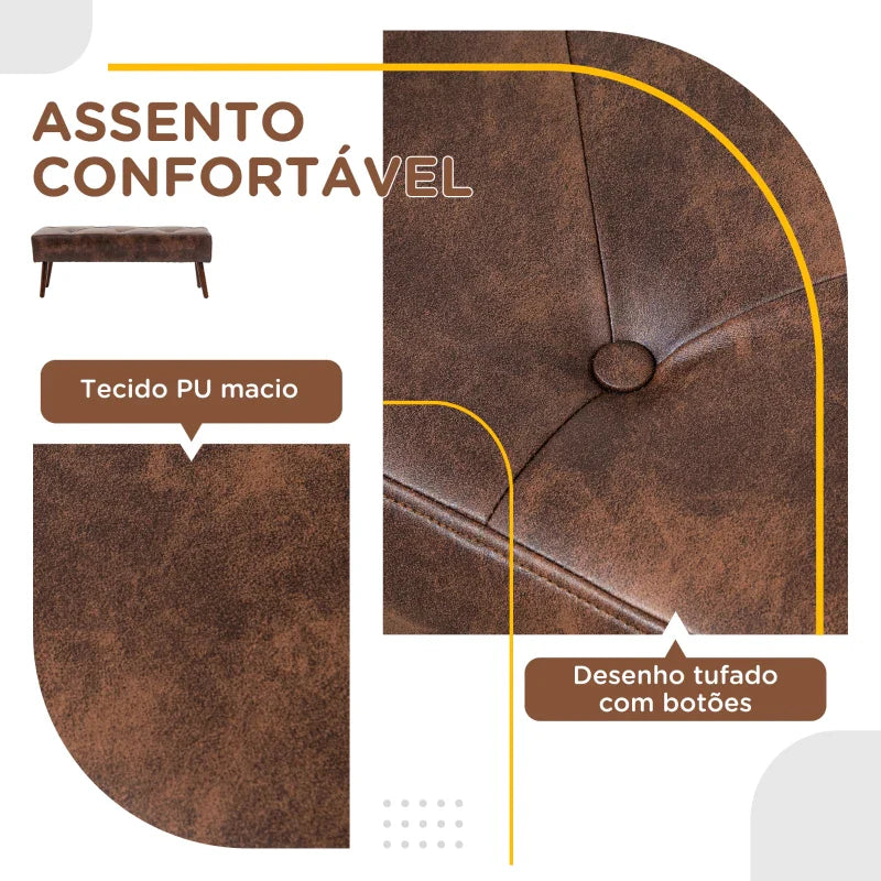 Banco de Pé de Cama Multifuncional Banco Pé de Cama Clássico Banco Dormitório com Pés de Madeira e Assento Acolchoado Carga 120 kg para Entrada Corredor 114x38x42 cm Marrom