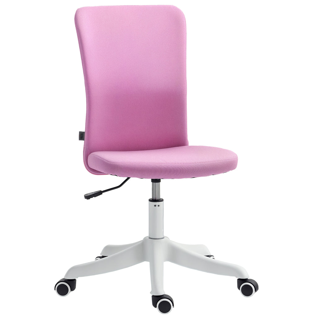 Cadeira de Escritório sem Apoio para os Braços Cadeira de Escritório Giratória Estofada em Linho Sintético com Altura Ajustável para Estudo Dormitório Tocador Carga 120 kg 53x43x85-93 cm Rosa