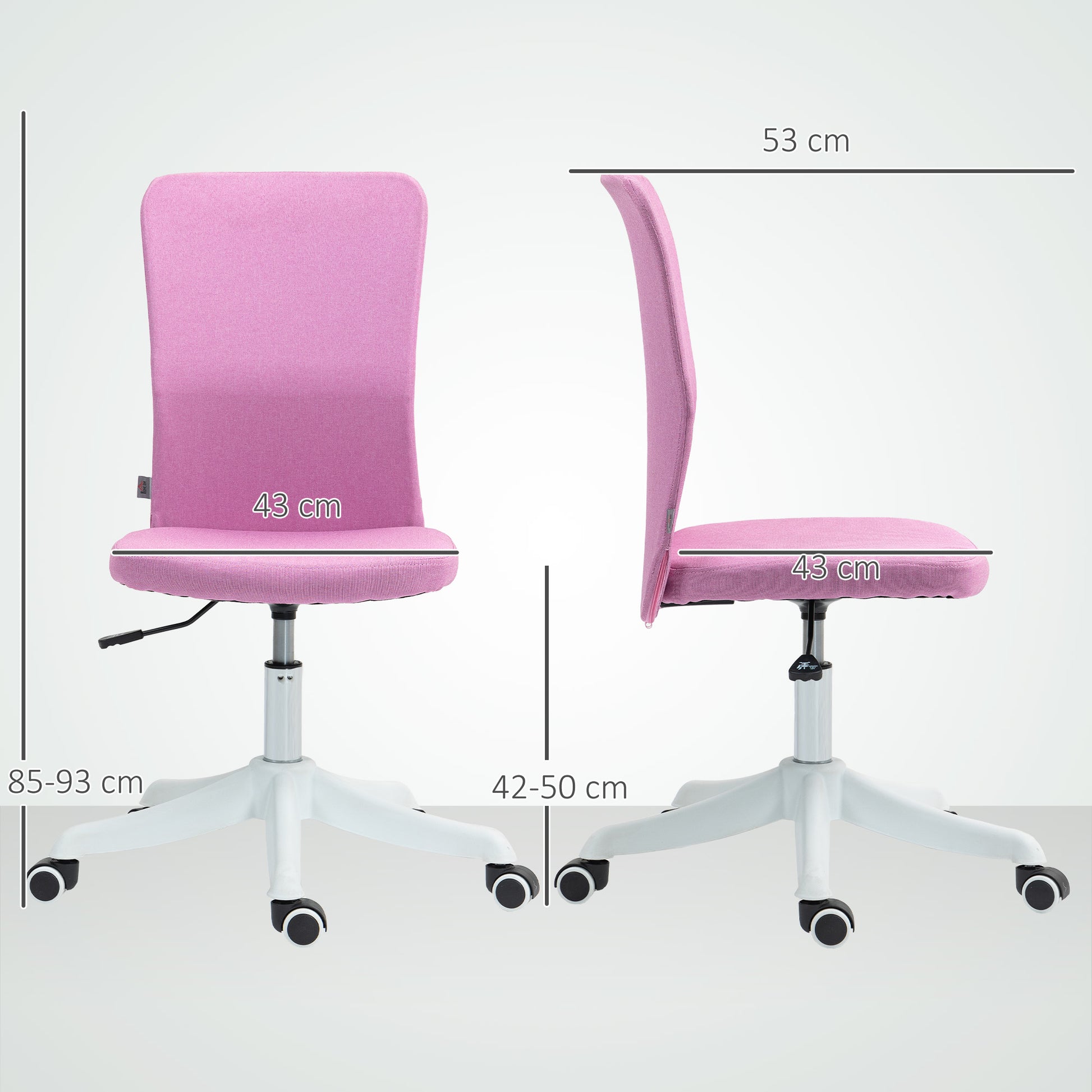 Cadeira de Escritório sem Apoio para os Braços Cadeira de Escritório Giratória Estofada em Linho Sintético com Altura Ajustável para Estudo Dormitório Tocador Carga 120 kg 53x43x85-93 cm Rosa