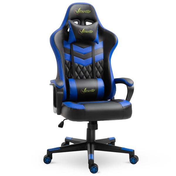 Cadeira Gaming Cadeira de Escritório Ergonómica com Altura Regulável Basculante com Apoio de Cabeça e Almofada Lombar 61x70x121-129 cm Azul