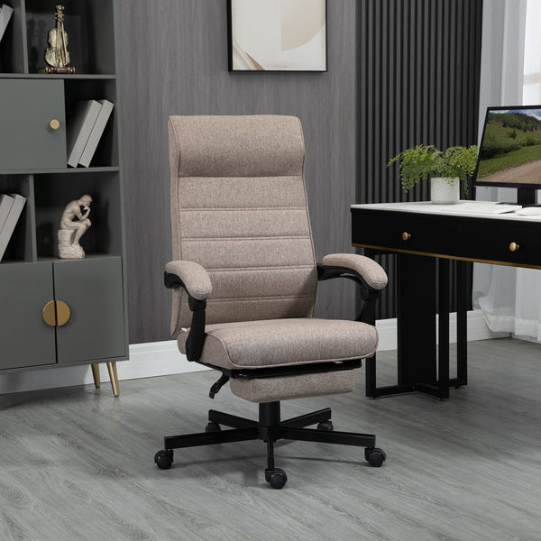 Cadeira de Escritório Giratória Cadeira de Escritório Reclinável com Altura Ajustável Apoio para os Braços Apoio para os Pés Retrátil para Sala de Estar Escritório Estúdio Carga 20kg 68x67x106-114cm Marrom