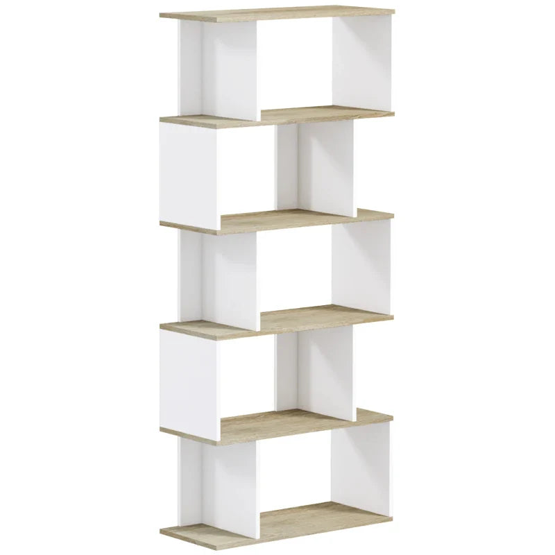 Estante para Livros Estilo Nórdico Estante com 5 Prateleiras Anti-Tombo Carga Máxima 25 kg para Estúdio Escritório Sala de Estar 70x29,5x163 cm Branco e Madeira
