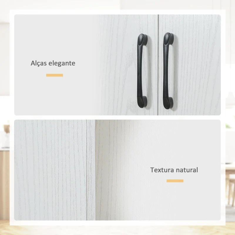 Armário de Cozinha Móvel Auxiliar de Cozinha com 4 Portas e 5 Prateleiras para Cozinha Sala de Jantar Estilo Moderno Anti-Tombo 60x36x168cm Branco