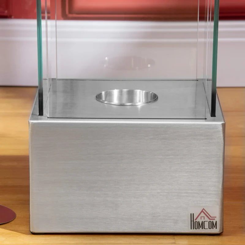 Lareira de Bioetanol de Pé 25x25x60cm Capacidade de 0,4L Combustão de 2 Horas Estufa de Bioetanol de Aço Inoxidável para Interior e Exterior Prata