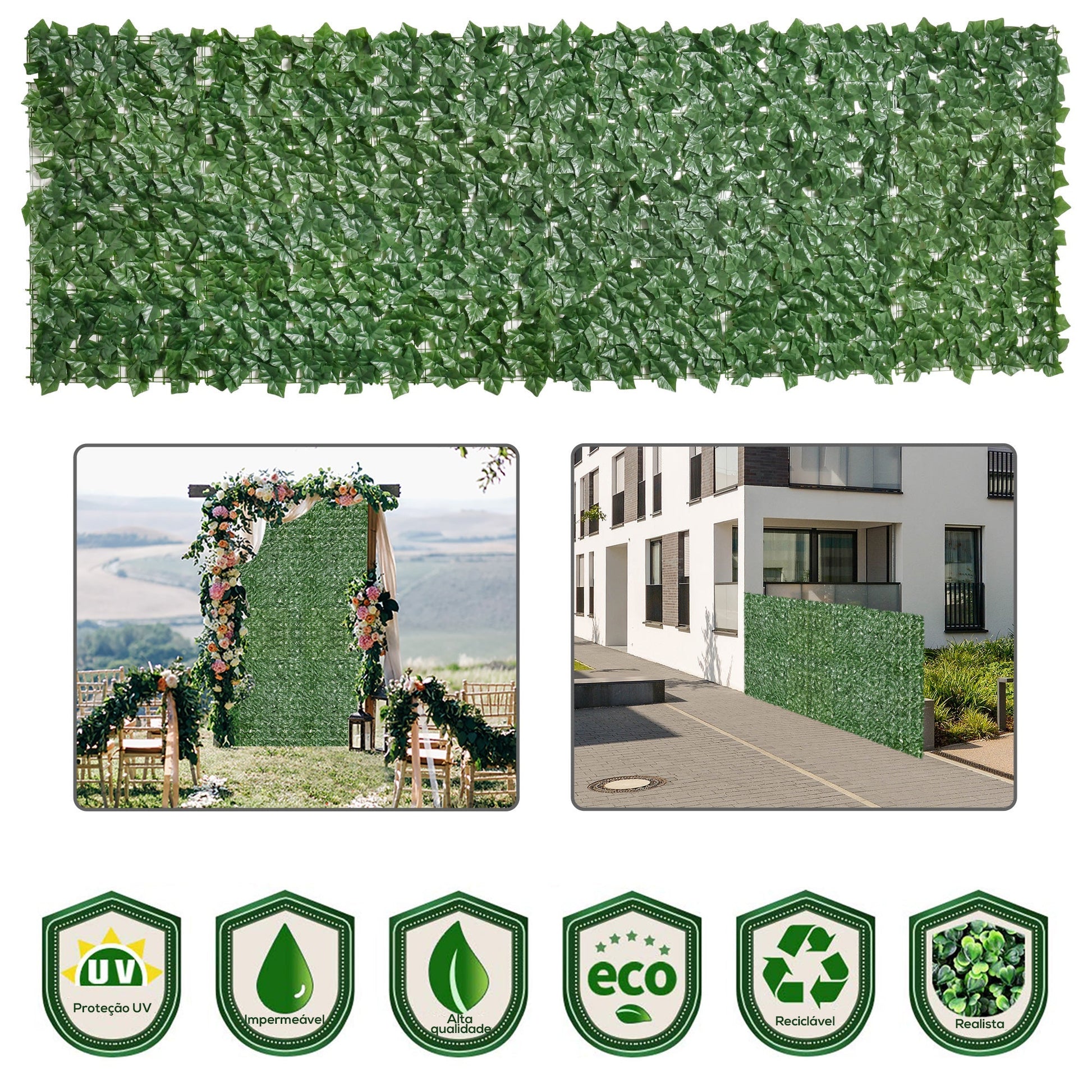 Vedação Artificial em Rolo 3m com Folhas de Batata Doce - PE Verde - 300x100 cm - A minha loja