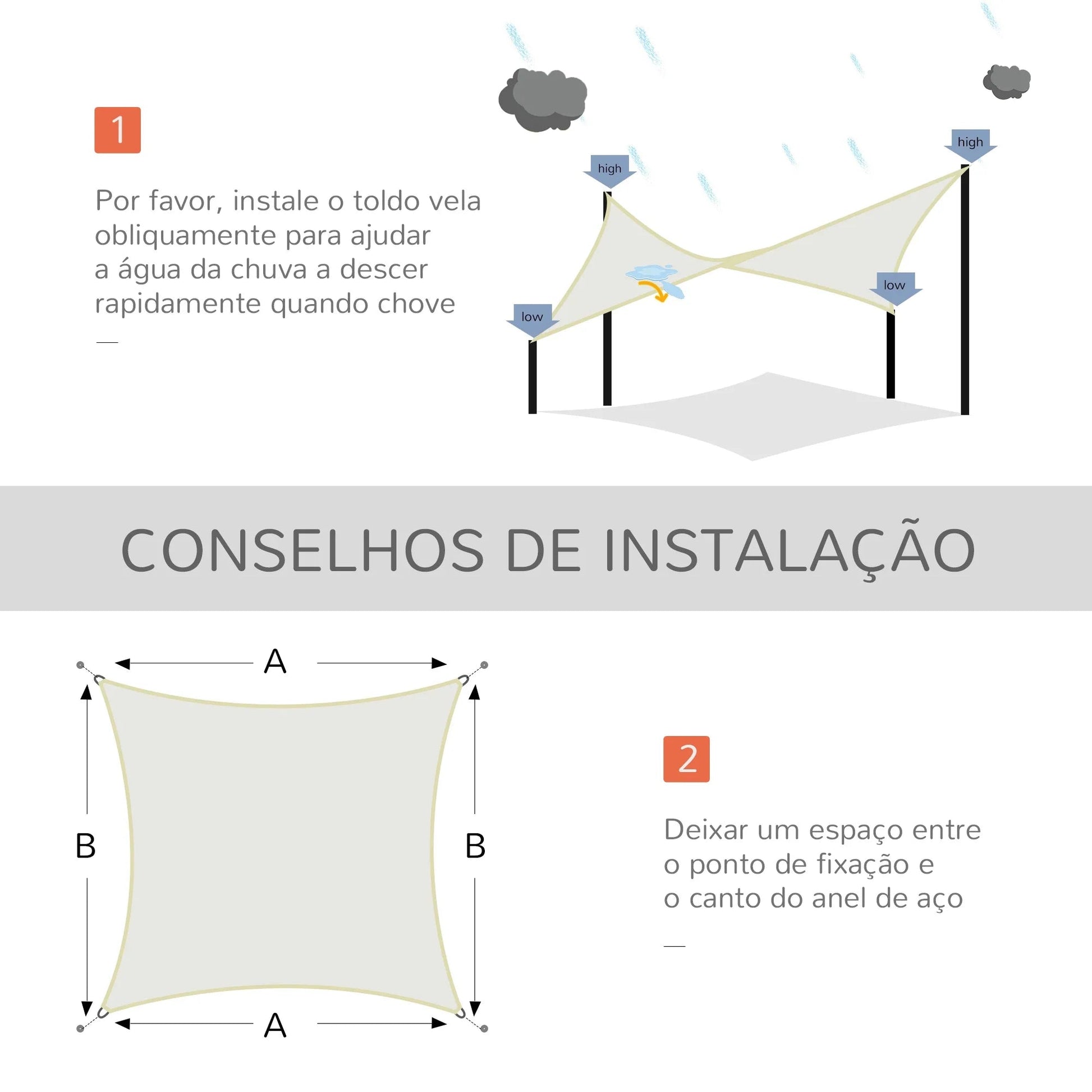 Vela/Toldo de Sombra Retangular 4x6 m em Poliéster – Proteção UV e Instalação Fácil com Anéis e Cordas, Cor Creme - A minha loja