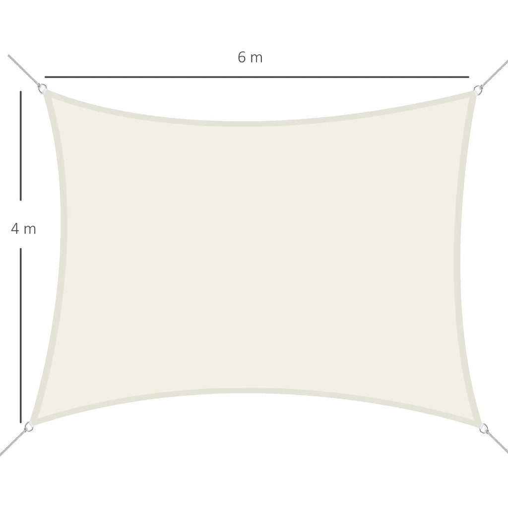 Vela/Toldo de Sombra Retangular 4x6 m em Poliéster – Proteção UV e Instalação Fácil com Anéis e Cordas, Cor Creme - A minha loja