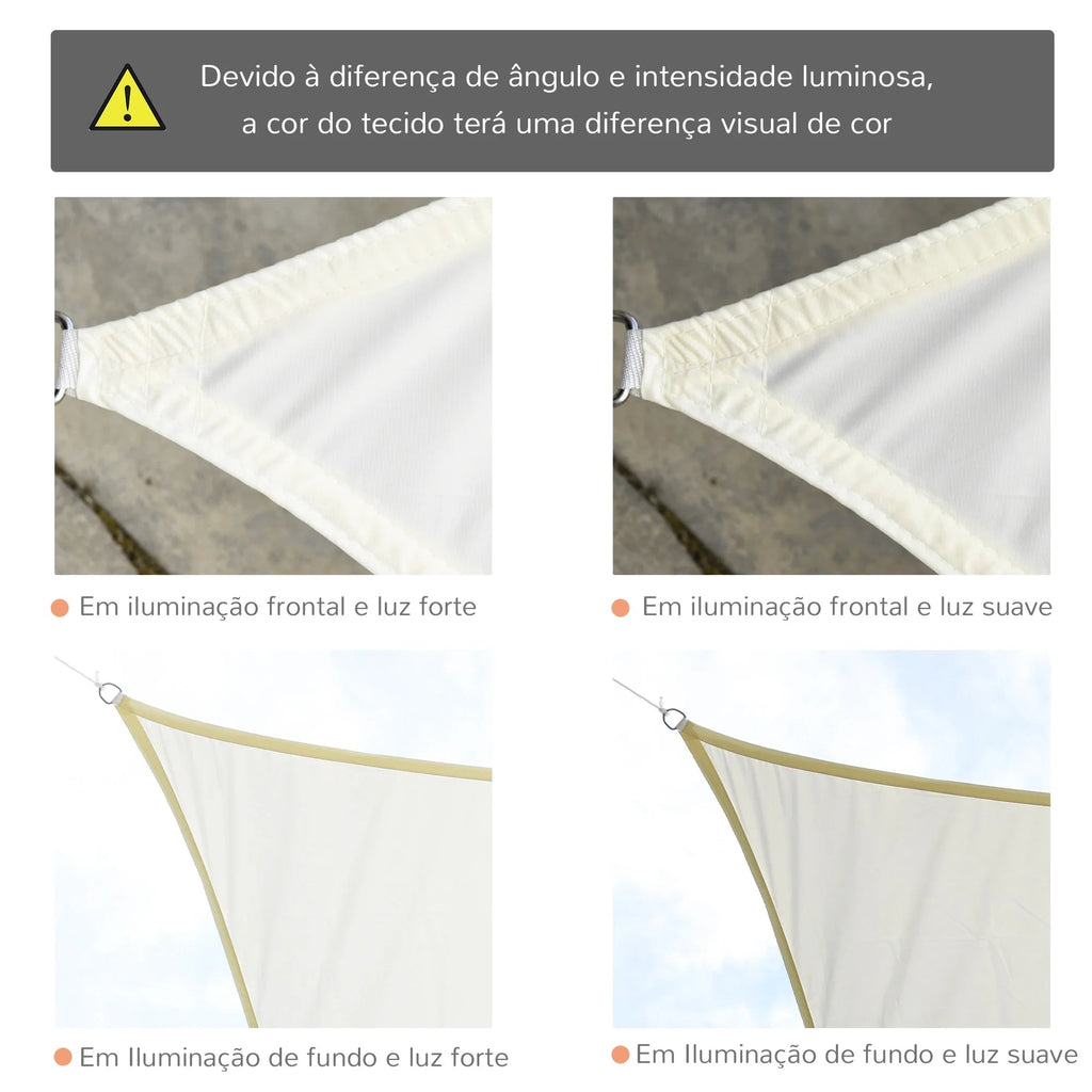 Vela/Toldo de Sombra Retangular 4x6 m em Poliéster – Proteção UV e Instalação Fácil com Anéis e Cordas, Cor Creme - A minha loja
