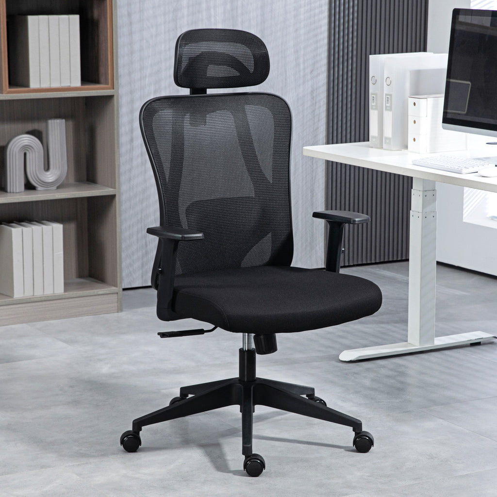 Vinsetto Cadeira de Escritório com Apoio para os Braços 2D Cadeira de Escritório com Altura Ajustável Apoio para a Cabeça Suporte Lombar Alto 67x64x117 - 127cm Preto - A minha loja
