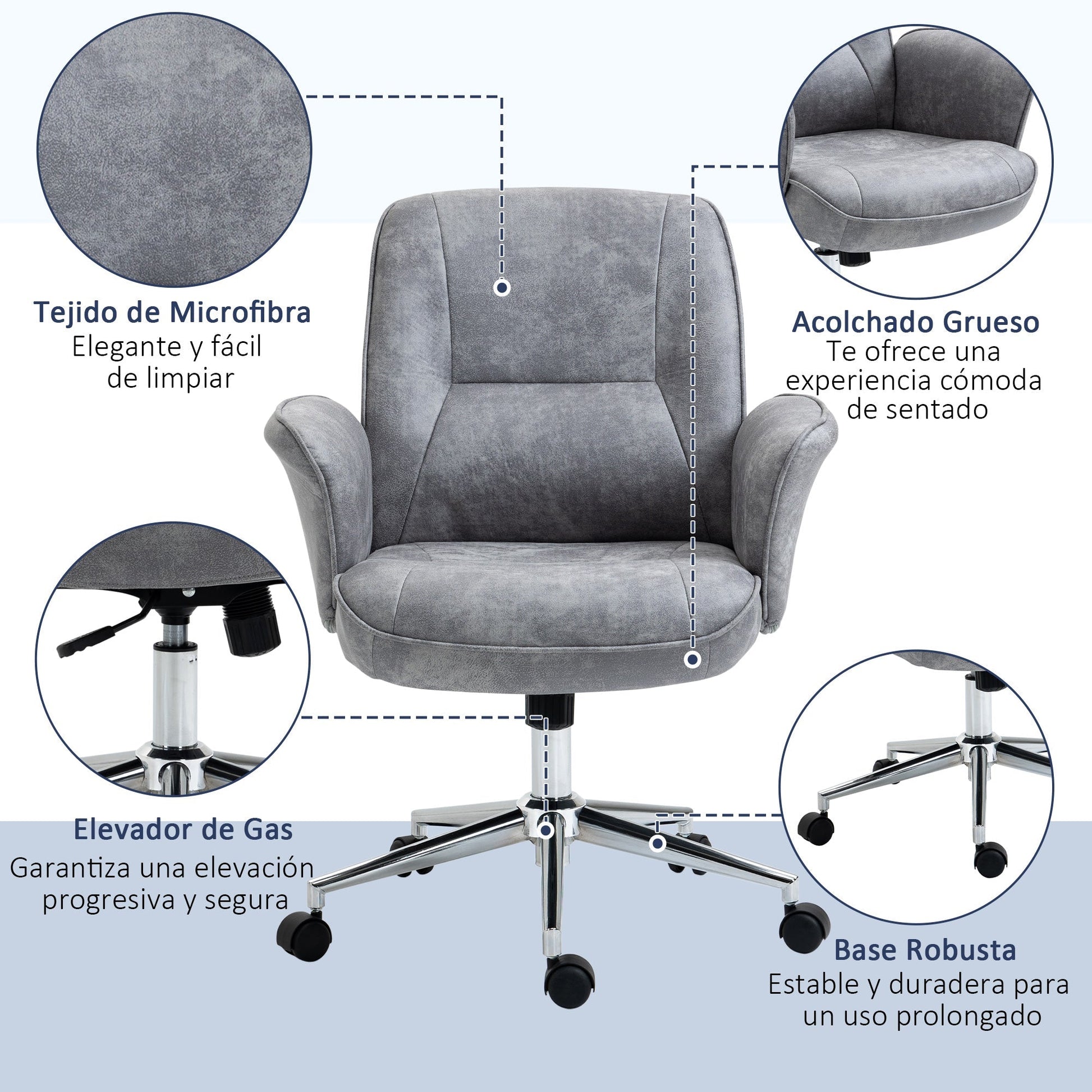Vinsetto Cadeira de Escritório Ergonômica Cadeira de Escritório Giratória com Altura Ajustável Apoio para os Braços e Encosto Acolchoado 67x69x92 - 102cm Cinza - A minha loja