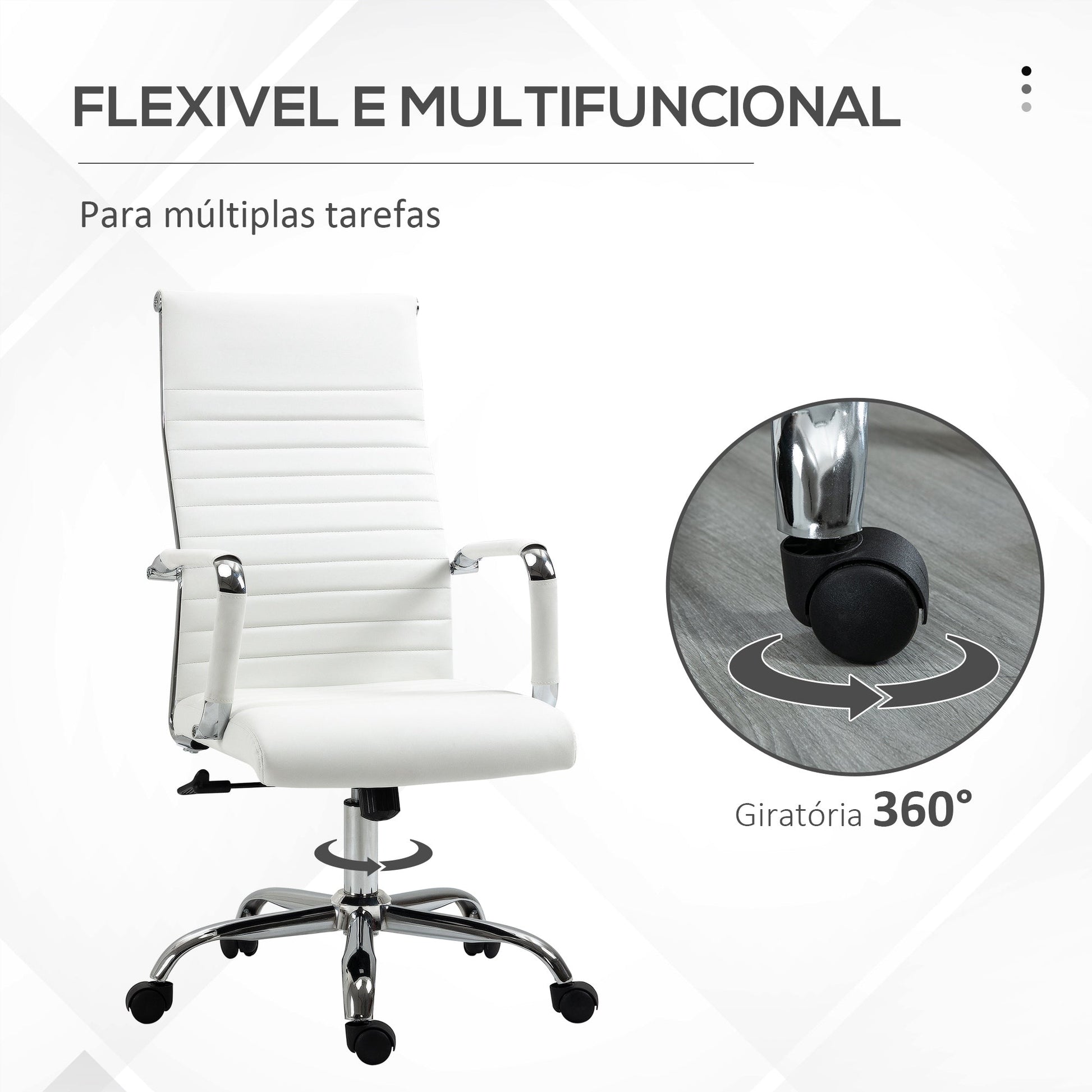 Vinsetto Cadeira de Escritório Ergonómica Giratória 360° Basculante com Altura Ajustável Rodas e Apoio para os Braços Estofada Pele Sintética 54x62x104 - 114 cm Branco - A minha loja
