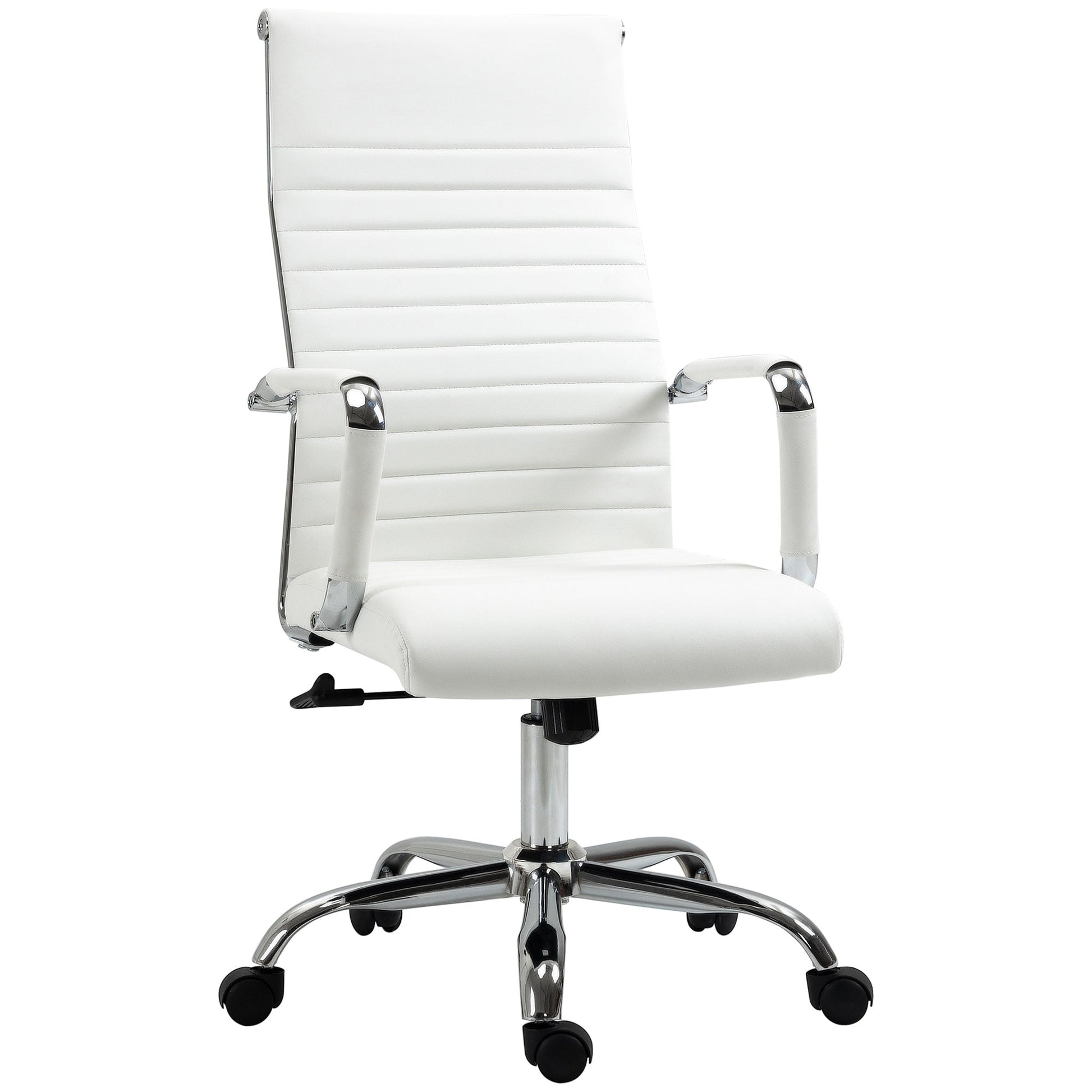 Vinsetto Cadeira de Escritório Ergonómica Giratória 360° Basculante com Altura Ajustável Rodas e Apoio para os Braços Estofada Pele Sintética 54x62x104 - 114 cm Branco - A minha loja