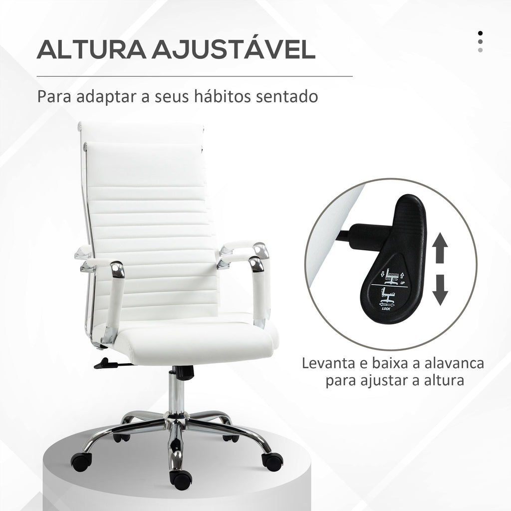 Vinsetto Cadeira de Escritório Ergonómica Giratória 360° Basculante com Altura Ajustável Rodas e Apoio para os Braços Estofada Pele Sintética 54x62x104 - 114 cm Branco - A minha loja