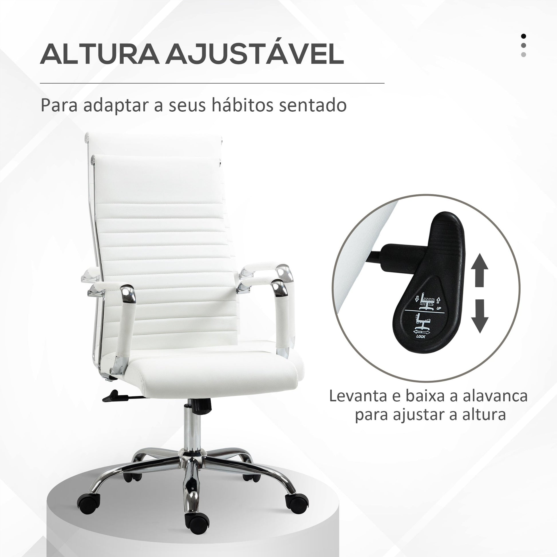 Vinsetto Cadeira de Escritório Ergonómica Giratória 360° Basculante com Altura Ajustável Rodas e Apoio para os Braços Estofada Pele Sintética 54x62x104 - 114 cm Branco - A minha loja
