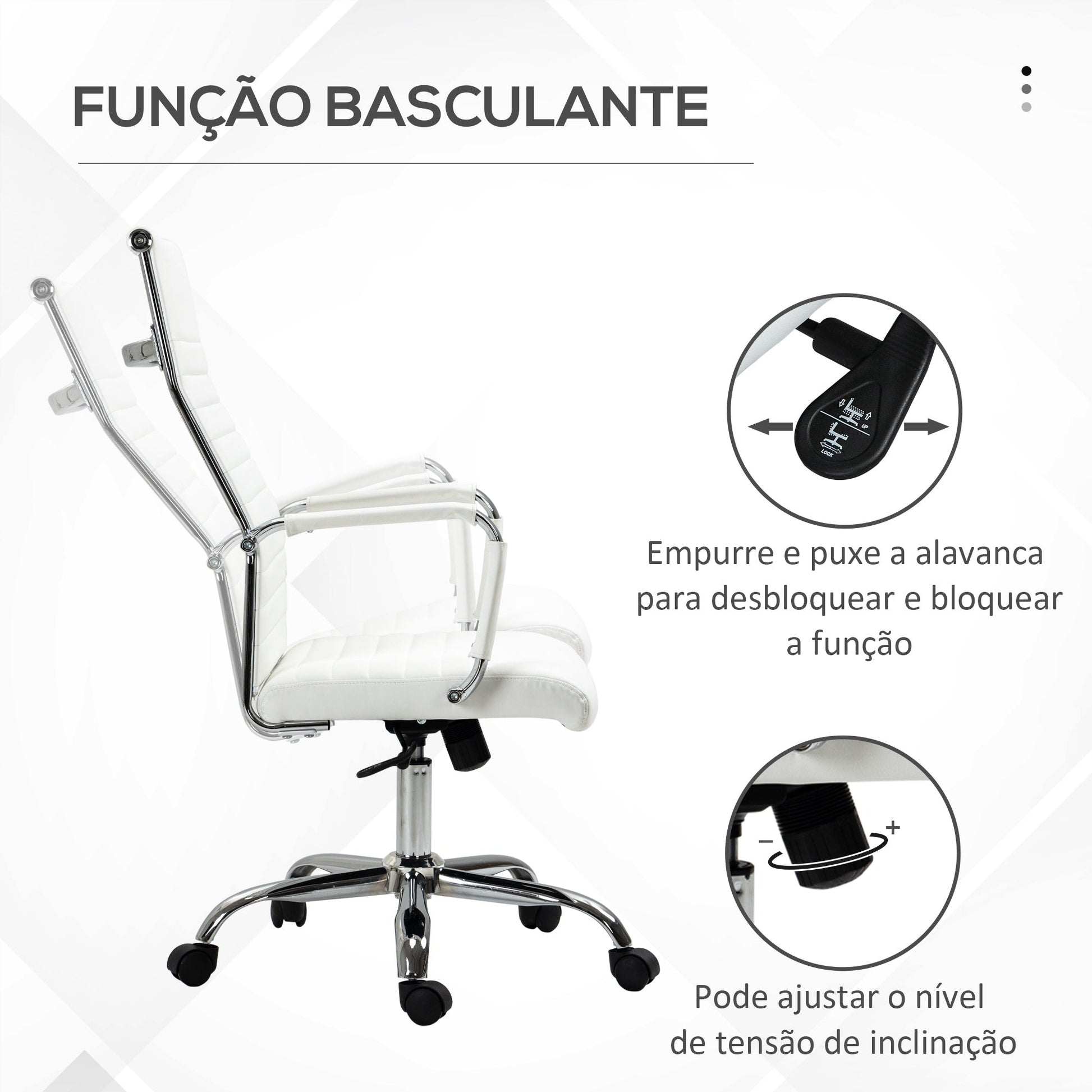 Vinsetto Cadeira de Escritório Ergonómica Giratória 360° Basculante com Altura Ajustável Rodas e Apoio para os Braços Estofada Pele Sintética 54x62x104 - 114 cm Branco - A minha loja