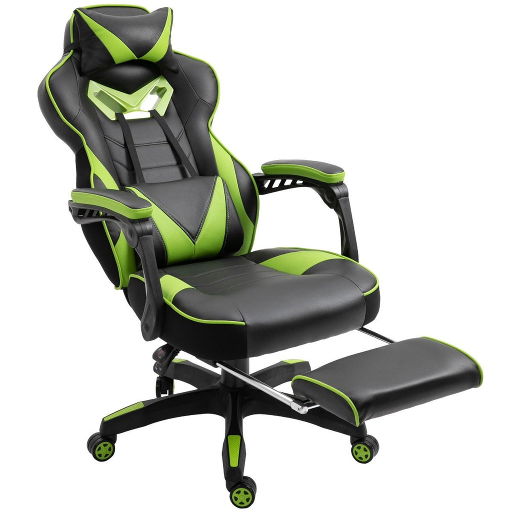 Vinsetto Cadeira de escritorio gaming ergonômica Altura ajustável Reclinável Encosto com apoio para pés Encosto de cabeça Almofada lombar Rodas 65x70x118,5 - 126,5 cm Verde e Preto - A minha loja