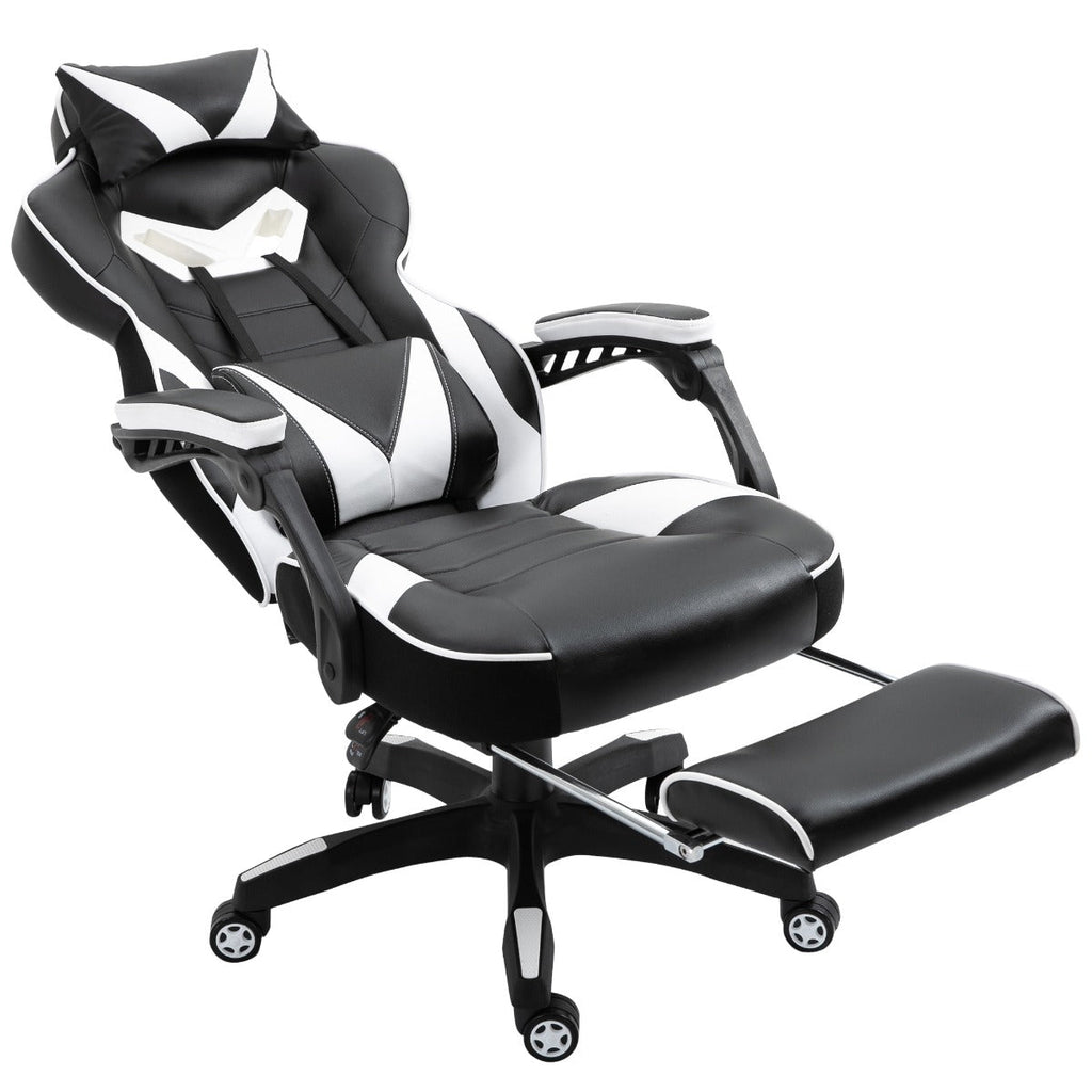Vinsetto Cadeira de escritorio gaming ergonômica Altura ajustável Reclinável Encosto com apoio para pés Encosto de cabeça Almofada lombar Rodas 65x70x118,5 - 126,5 cm Branco e Preto - A minha loja