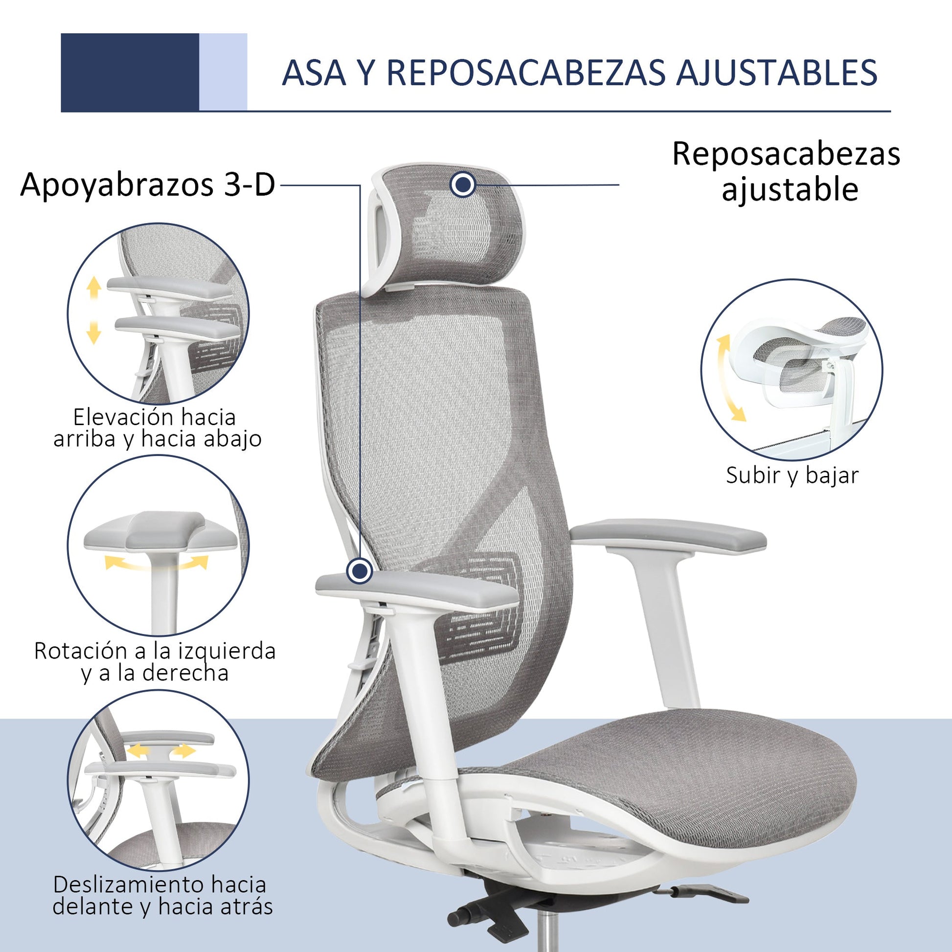 Vinsetto Cadeira de Escritório Giratória Cadeira de Escritório com Altura Ajustável Apoio para os Braços Apoio para a Cabeça e Suporte Lombar Reguláveis Encosto Alto 67x65x120 - 128cm Cinza - A minha loja