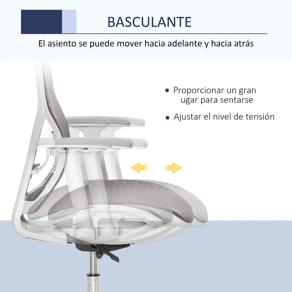 Vinsetto Cadeira de Escritório Giratória Cadeira de Escritório com Altura Ajustável Apoio para os Braços Apoio para a Cabeça e Suporte Lombar Reguláveis Encosto Alto 67x65x120 - 128cm Cinza - A minha loja