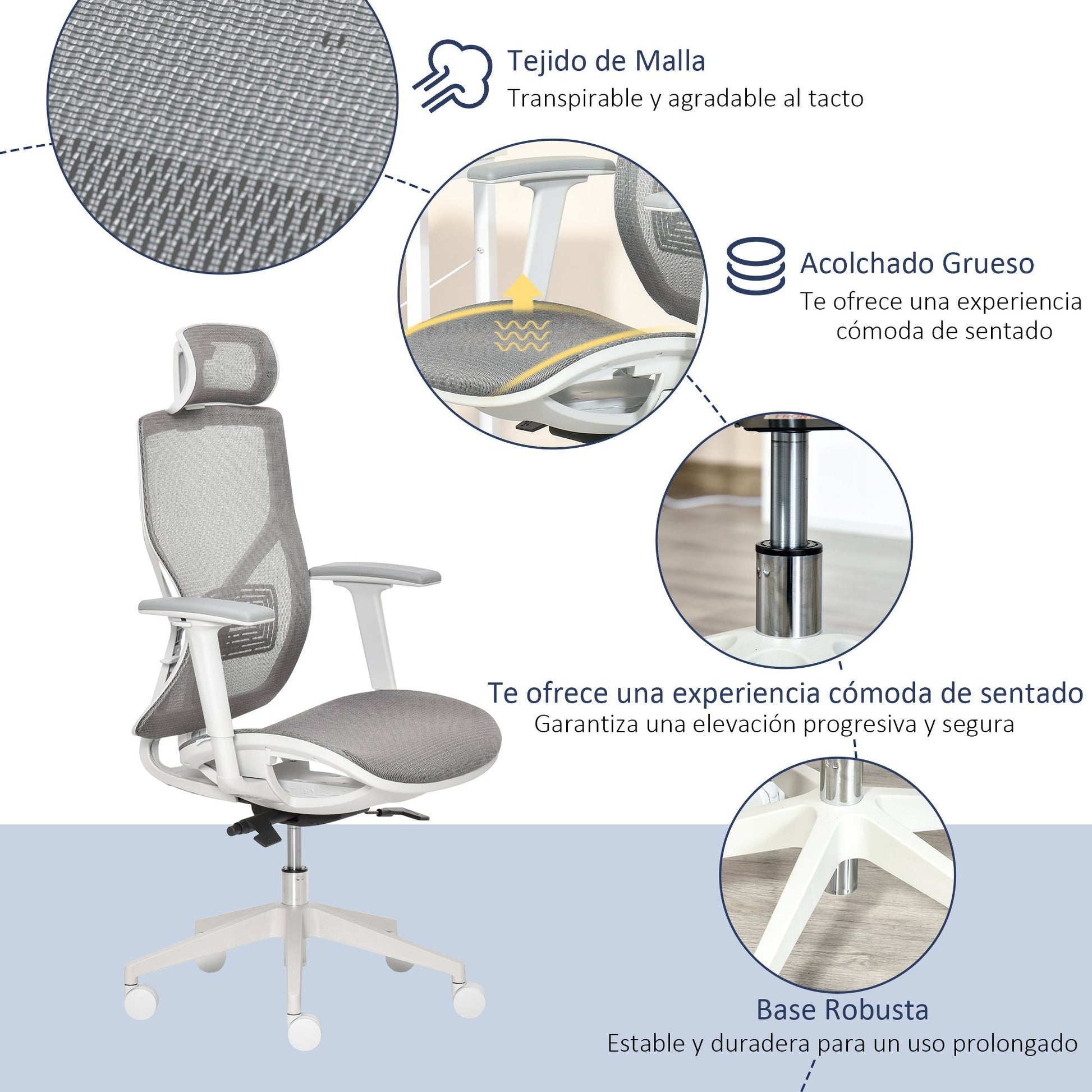 Vinsetto Cadeira de Escritório Giratória Cadeira de Escritório com Altura Ajustável Apoio para os Braços Apoio para a Cabeça e Suporte Lombar Reguláveis Encosto Alto 67x65x120 - 128cm Cinza - A minha loja