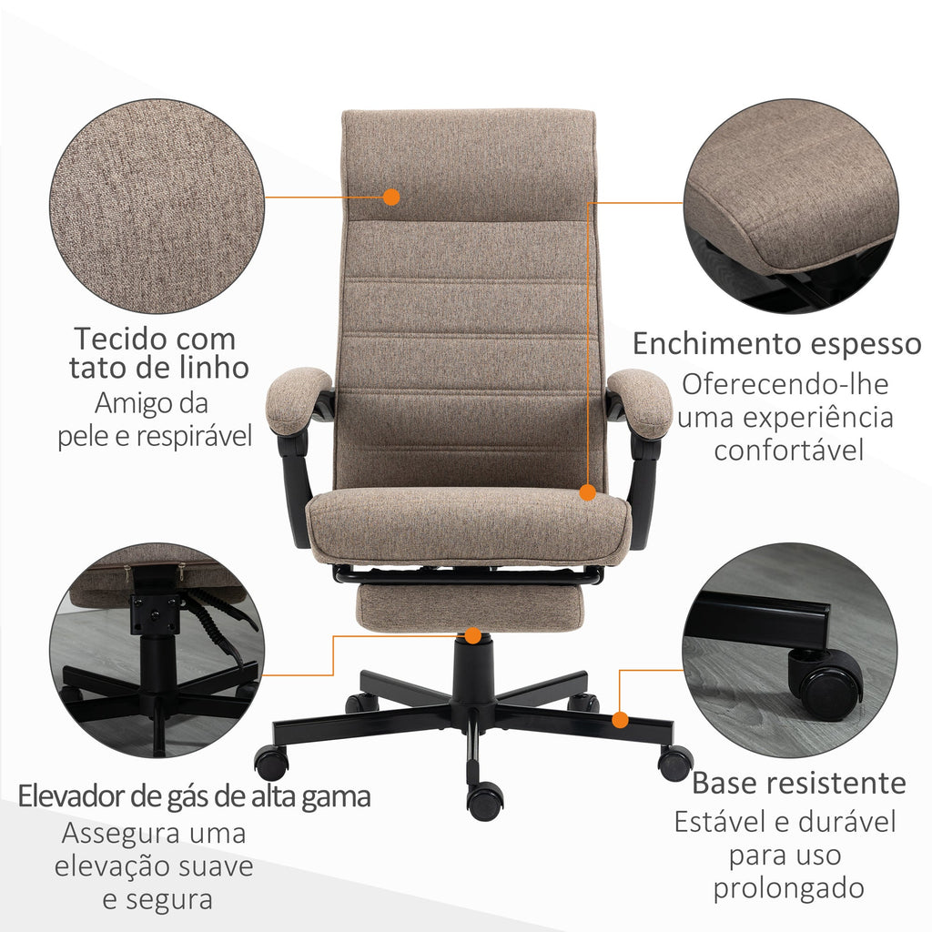 Vinsetto Cadeira de Escritório Giratória Cadeira de Escritório Reclinável com Altura Ajustável Apoio para os Braços Apoio para os Pés Retrátil para Sala de Estar Escritório Estúdio Carga 20kg 68x67x106 - 114cm Marrom - A minha loja