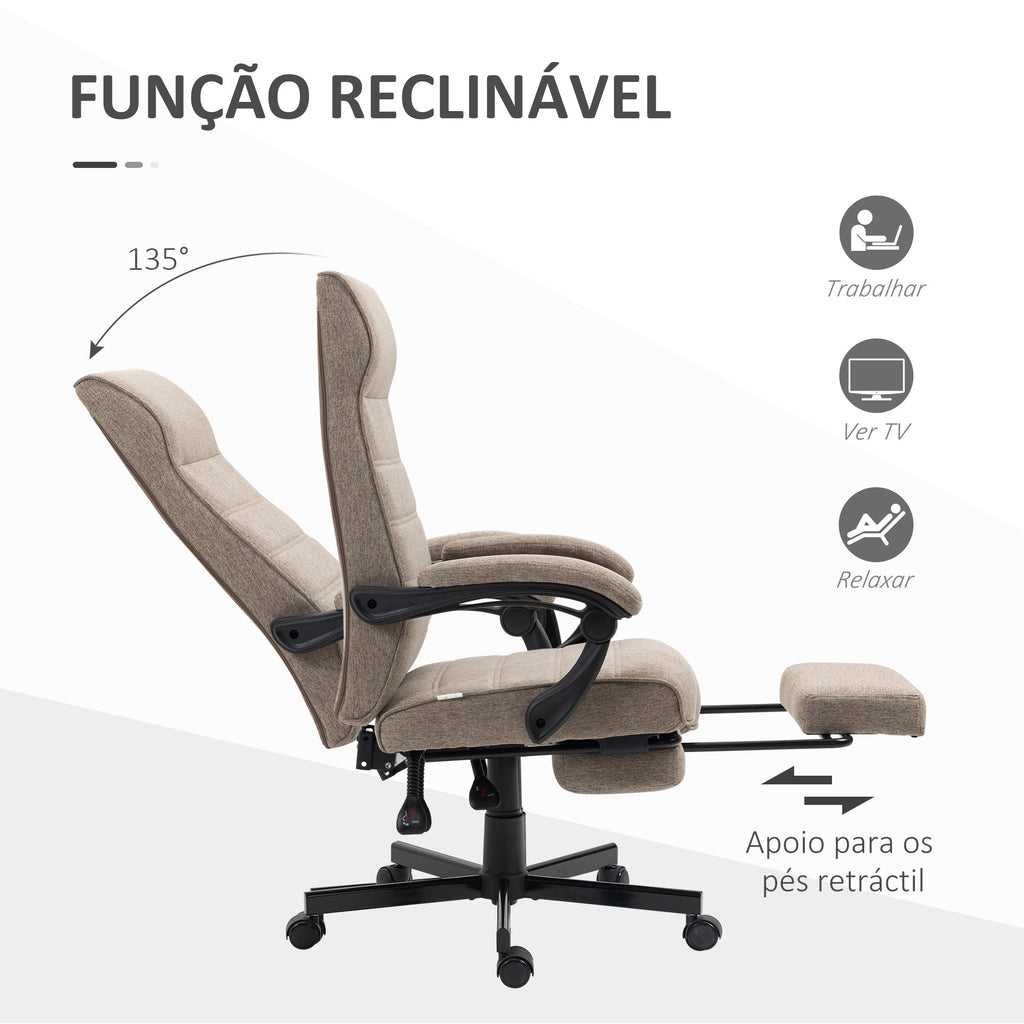 Vinsetto Cadeira de Escritório Giratória Cadeira de Escritório Reclinável com Altura Ajustável Apoio para os Braços Apoio para os Pés Retrátil para Sala de Estar Escritório Estúdio Carga 20kg 68x67x106 - 114cm Marrom - A minha loja