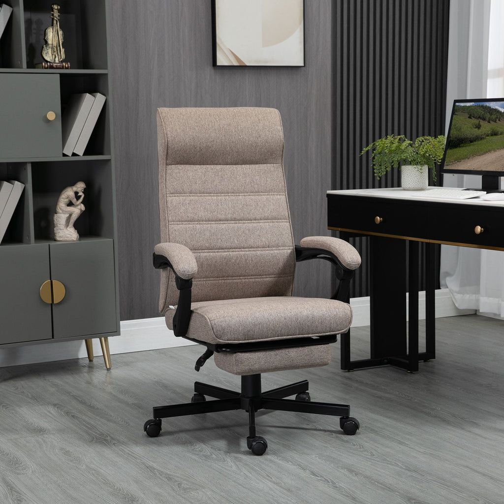 Vinsetto Cadeira de Escritório Giratória Cadeira de Escritório Reclinável com Altura Ajustável Apoio para os Braços Apoio para os Pés Retrátil para Sala de Estar Escritório Estúdio Carga 20kg 68x67x106 - 114cm Marrom - A minha loja