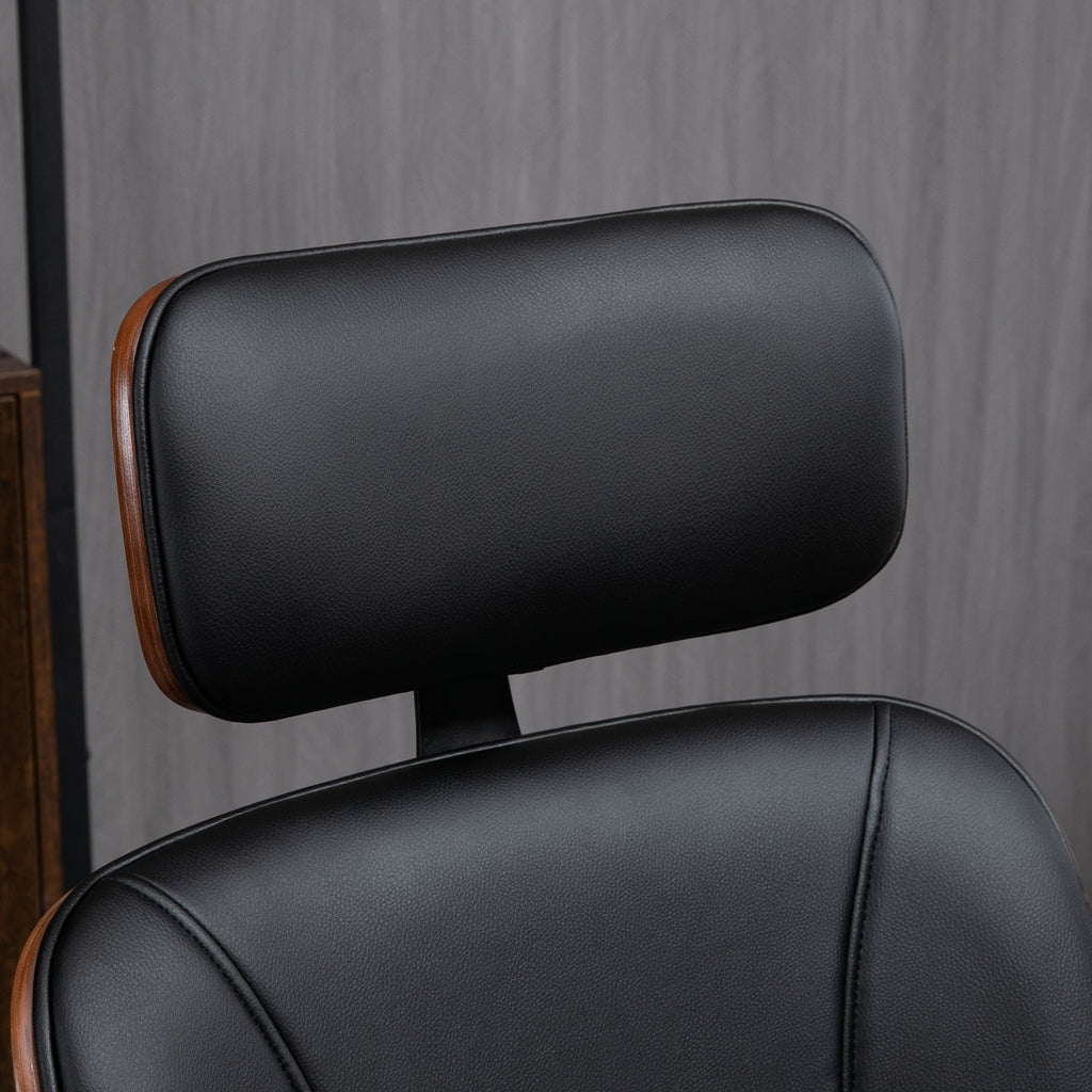 Vinsetto Cadeira de Escritório Operativa de Couro PU com Apoio para a Cabeça Amovível Altura Ajustável 63x62x110 - 120cm Preto e Madeira - A minha loja