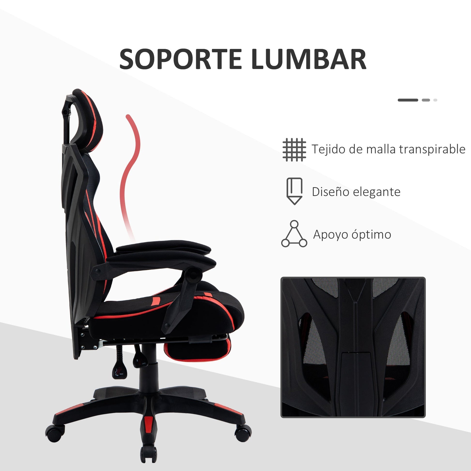 Vinsetto Cadeira de Gaming com Apoio para os Pés Retrátil Cadeira de Escritório Reclinável com Apoio para a Cabeça e Altura Ajustável 65x65x119 - 129cm Preto e Vermelho - A minha loja
