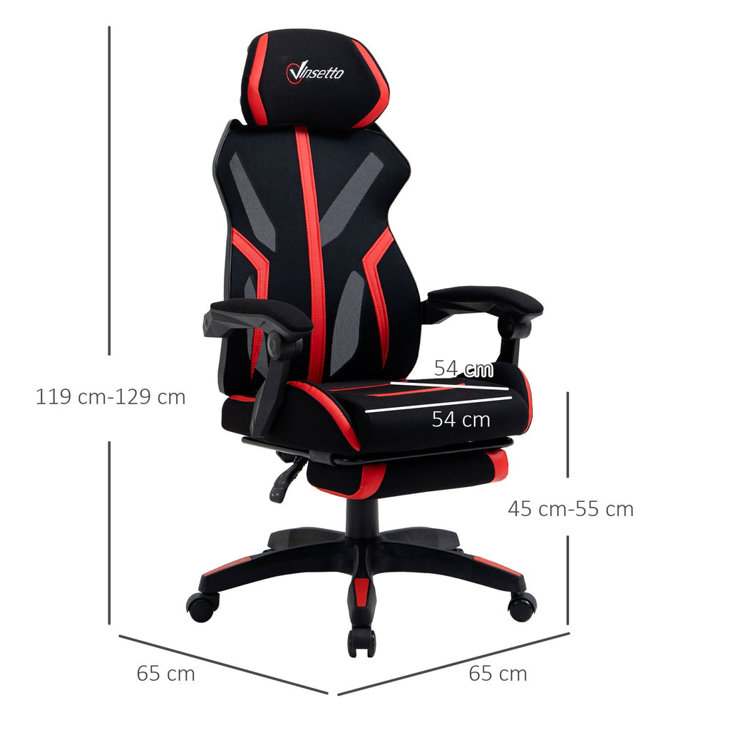 Vinsetto Cadeira de Gaming com Apoio para os Pés Retrátil Cadeira de Escritório Reclinável com Apoio para a Cabeça e Altura Ajustável 65x65x119 - 129cm Preto e Vermelho - A minha loja
