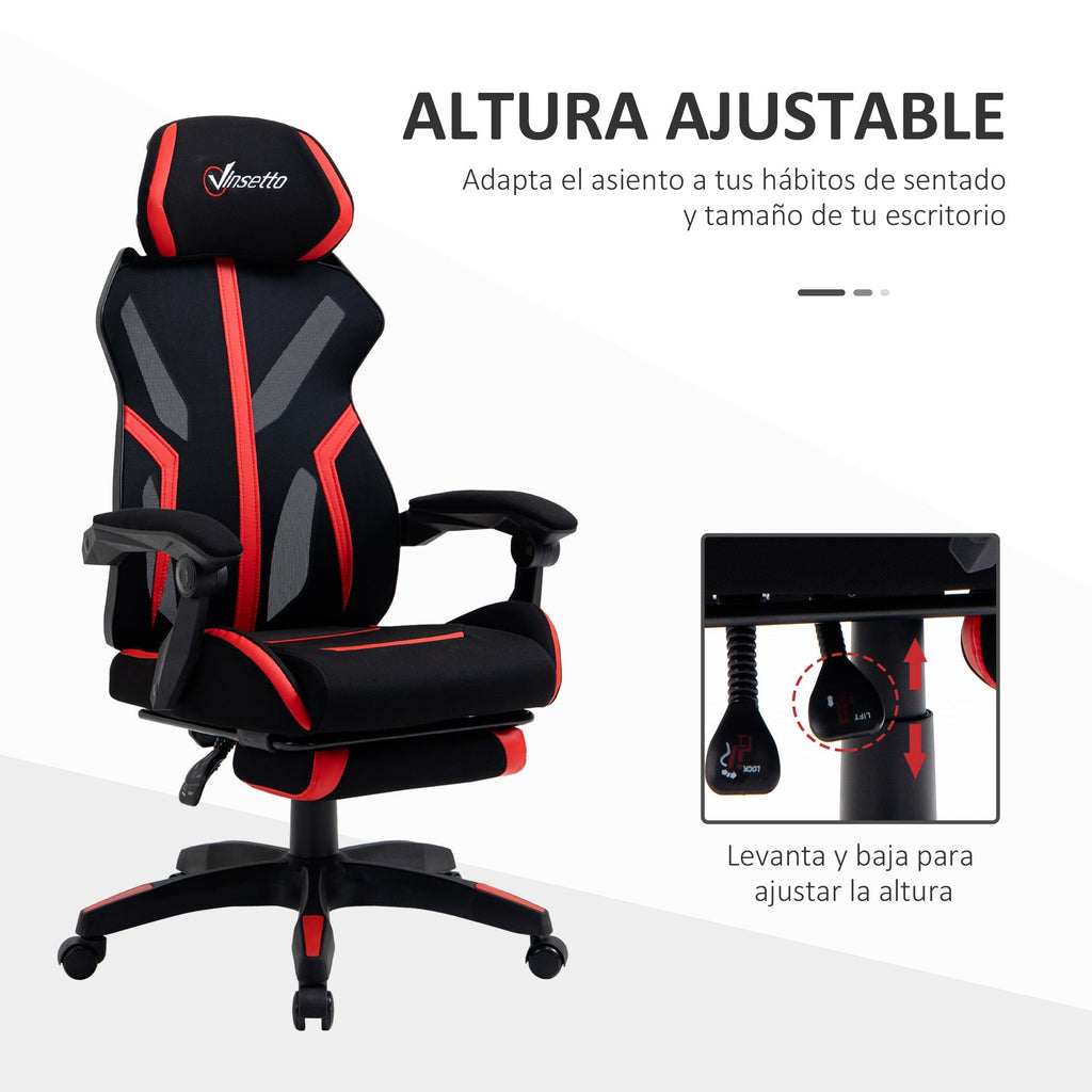 Vinsetto Cadeira de Gaming com Apoio para os Pés Retrátil Cadeira de Escritório Reclinável com Apoio para a Cabeça e Altura Ajustável 65x65x119 - 129cm Preto e Vermelho - A minha loja