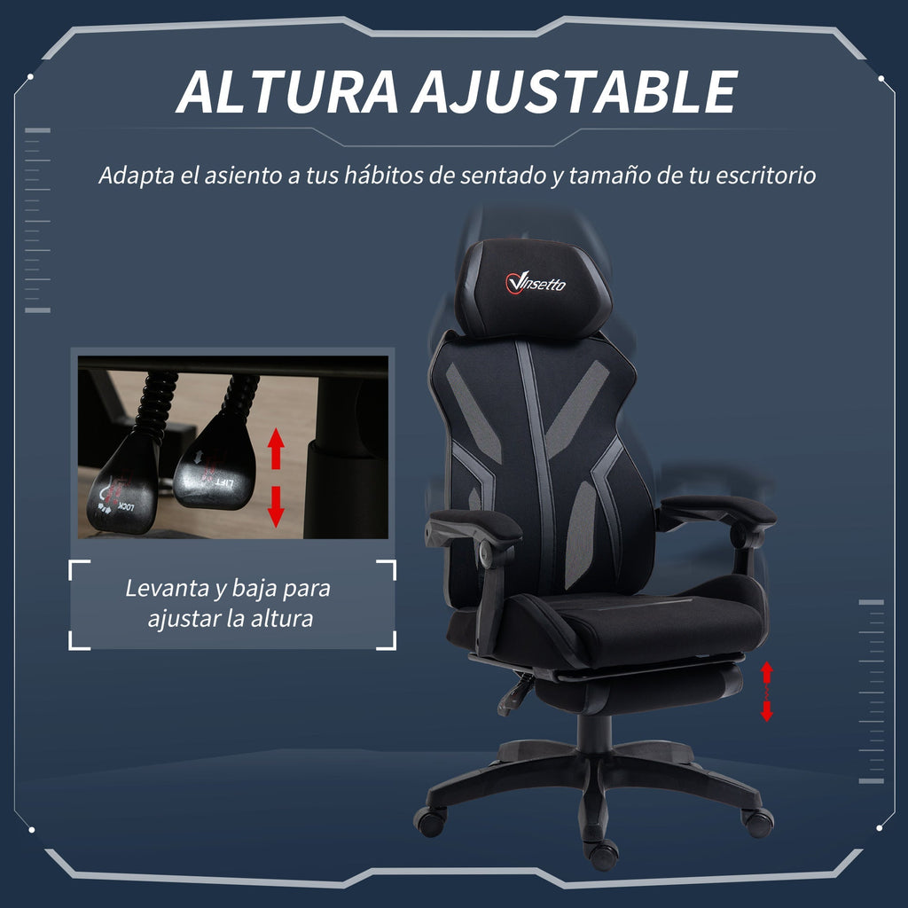Vinsetto Cadeira de Gaming com Apoio para os Pés Retrátil Cadeira de Escritório Reclinável com Apoio para a Cabeça e Altura Ajustável 65x65x119 - 129cm Preto - A minha loja