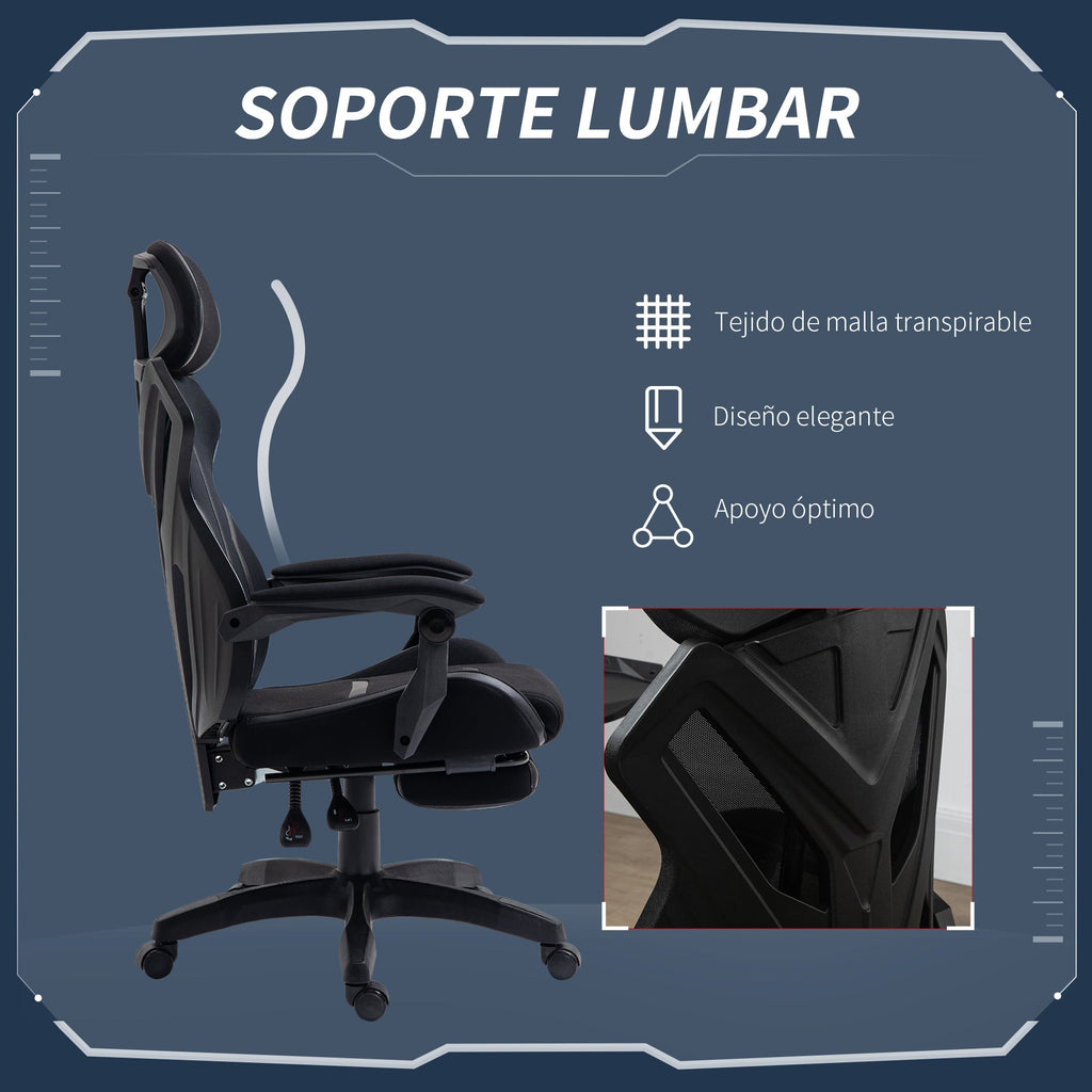 Vinsetto Cadeira de Gaming com Apoio para os Pés Retrátil Cadeira de Escritório Reclinável com Apoio para a Cabeça e Altura Ajustável 65x65x119 - 129cm Preto - A minha loja