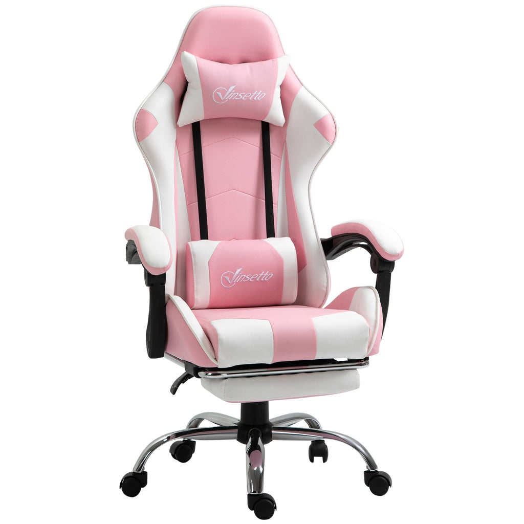 Vinsetto Cadeira de Gaming Reclinável Cadeira Gaming Giratória com Apoio para a Cabeça Apoio para os Pés Almofada Lombar Altura Ajustável para Escritório Estúdio 64x67x119 - 127 cm Rosa - A minha loja
