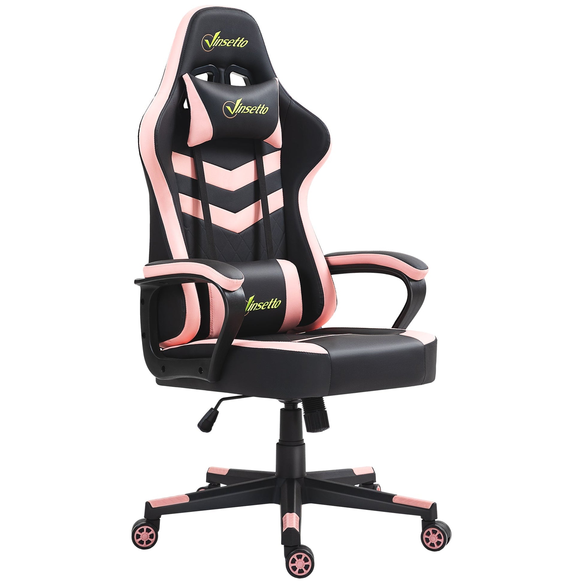Vinsetto Cadeira Gaming Cadeira de Escritório Ergonómica com Altura Regulável Basculante com Apoio de Cabeça e Almofada Lombar 61x70x121 - 129 cm Rosa e Preto - A minha loja