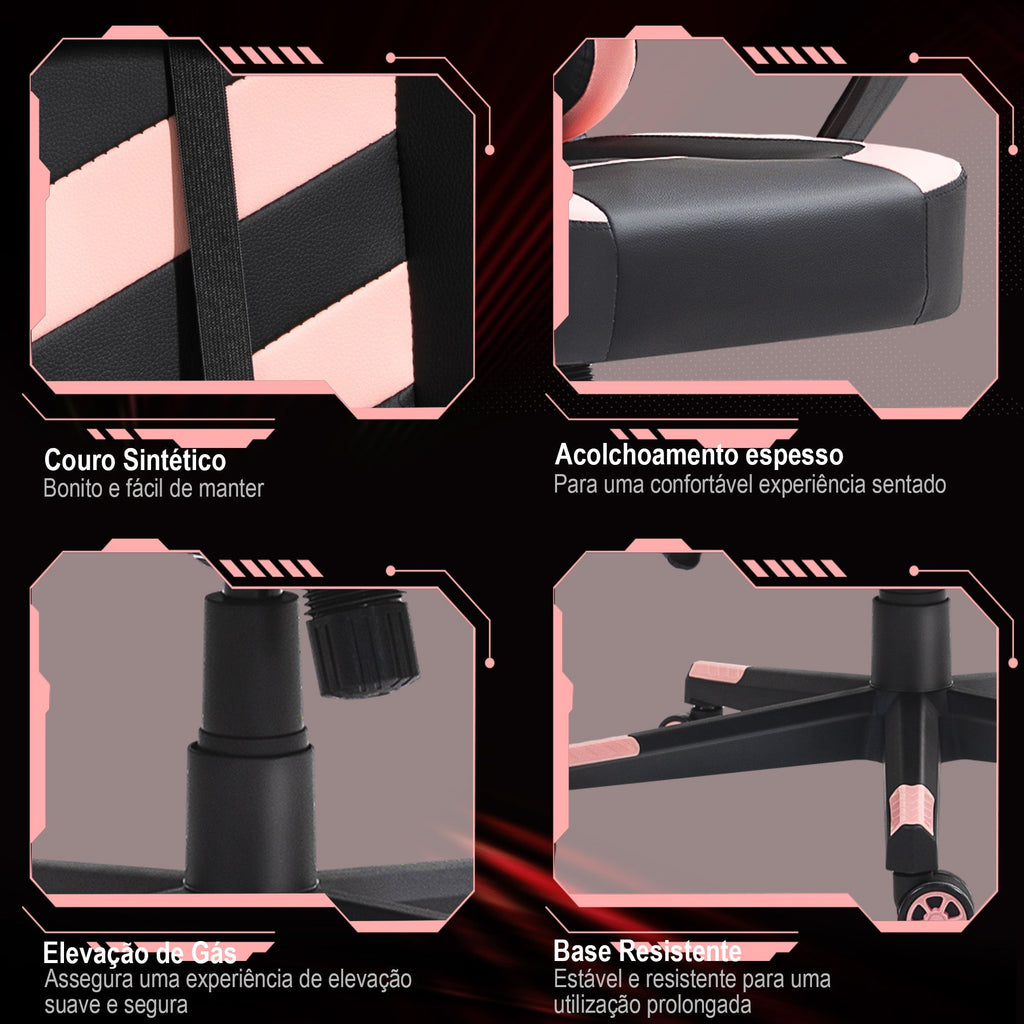 Vinsetto Cadeira Gaming Cadeira de Escritório Ergonómica com Altura Regulável Basculante com Apoio de Cabeça e Almofada Lombar 61x70x121 - 129 cm Rosa e Preto - A minha loja