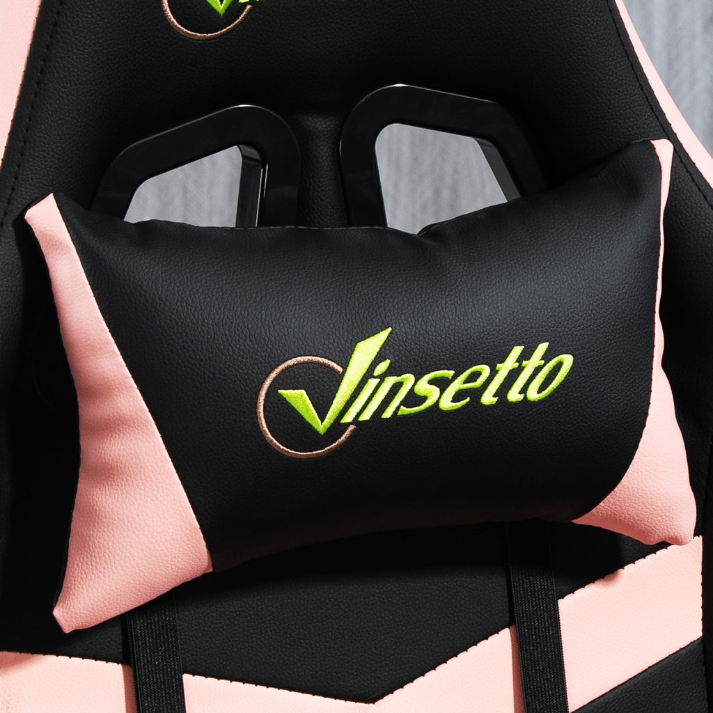 Vinsetto Cadeira Gaming Cadeira de Escritório Ergonómica com Altura Regulável Basculante com Apoio de Cabeça e Almofada Lombar 61x70x121 - 129 cm Rosa e Preto - A minha loja
