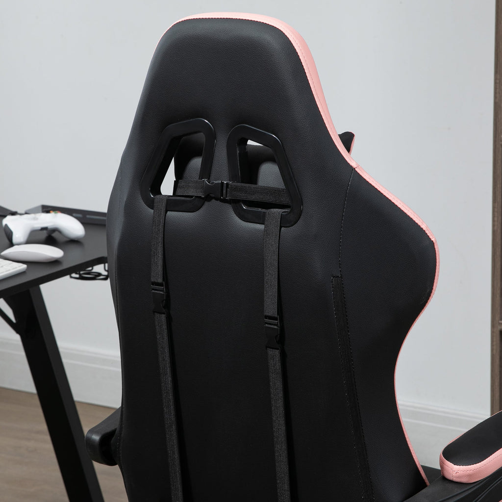 Vinsetto Cadeira Gaming Cadeira Gamer Racing de Couro PU com Altura Ajustável Reclinável 135° Apoio para a Cabeça e Apoio para os Pés Retrátil para Escritório Estúdio 65x65x121 - 129 cm Preto e Rosa - A minha loja
