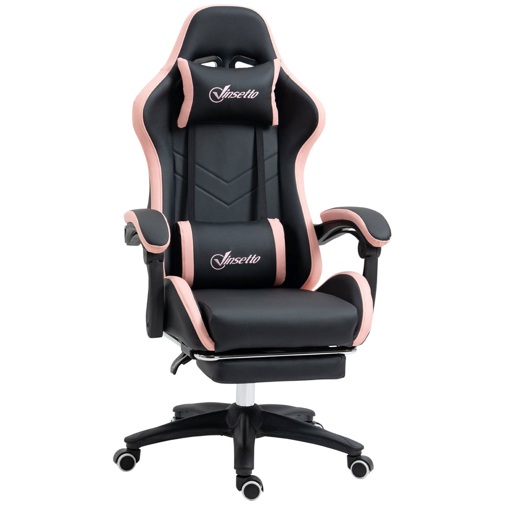 Vinsetto Cadeira Gaming Cadeira Gamer Racing de Couro PU com Altura Ajustável Reclinável 135° Apoio para a Cabeça e Apoio para os Pés Retrátil para Escritório Estúdio 65x65x121 - 129 cm Preto e Rosa - A minha loja