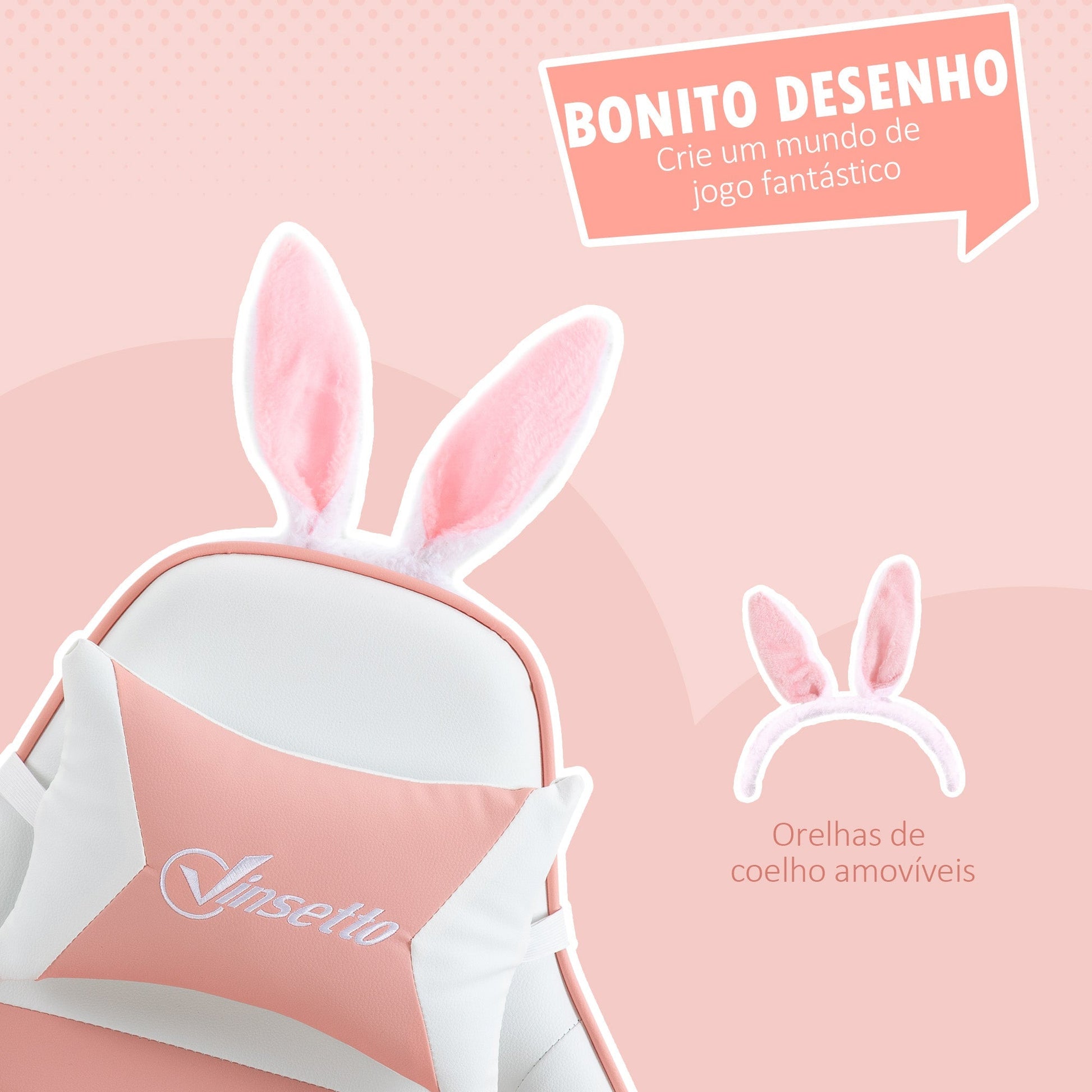 Vinsetto Cadeira Gaming Profissional Cadeira Gamer Giratória de Couro PU com Altura Ajustável Inclinável 135° Apoio para a Cabeça e Apoio para os Pés para Escritório 65x63x136 - 142 cm Rosa e Preto - A minha loja