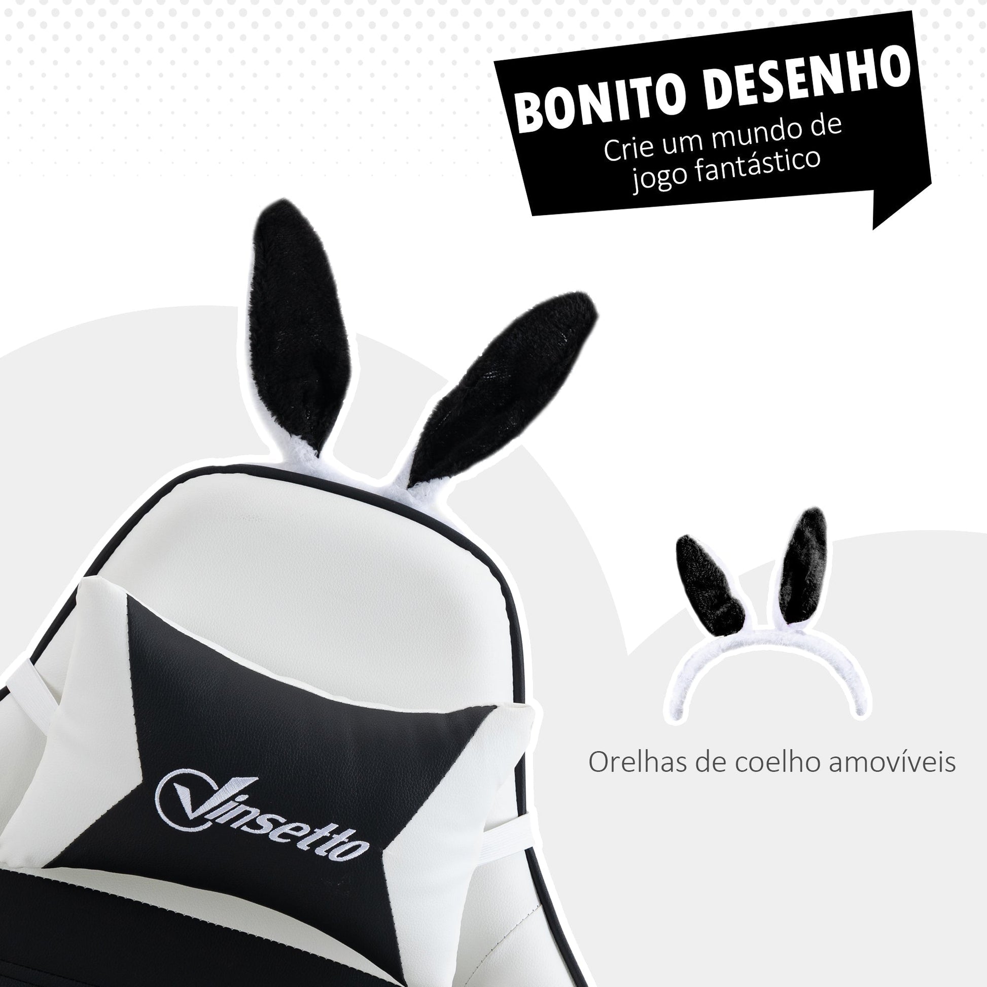 Vinsetto Cadeira Gaming Profissional Cadeira Gamer Giratória de Couro PU com Altura Ajustável Inclinável 135° Apoio para a Cabeça e Apoio para os Pés para Escritório 65x63x136 - 142 cm Branco e Preto - A minha loja