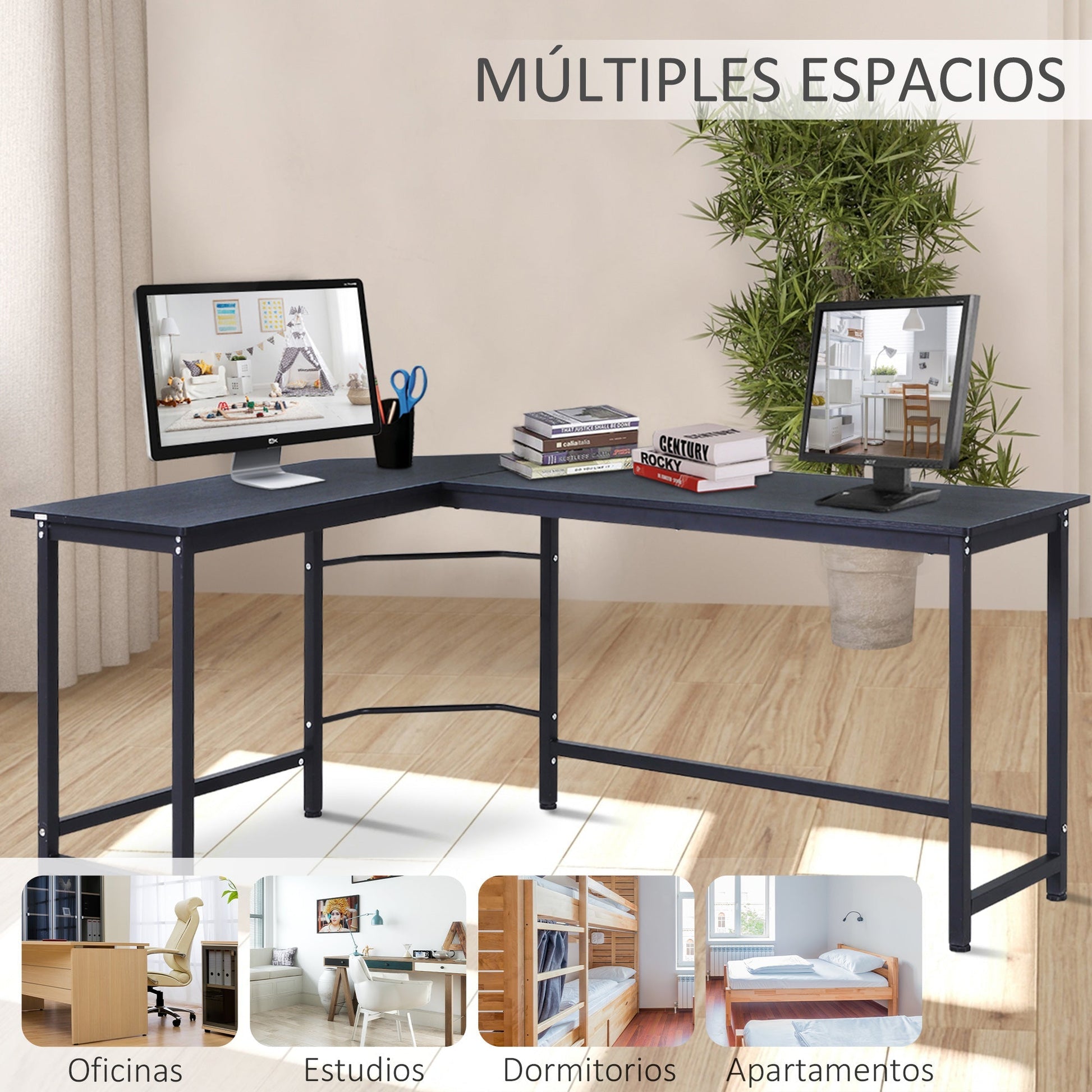 Vinsetto Secretária de Canto Mesa de Computador em Forma de L com Estrutura de Aço 168x120x75cm Preto - A minha loja