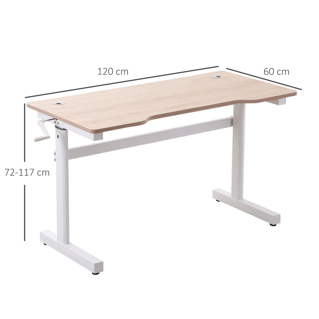 Vinsetto Secretária de Pé com Altura Ajustável a Manivela e Bancada de Carbono Secretária Elevatória para Escritório Estúdio Sala de Estar Carga Máxima 150kg 120x60x72 - 117cm Madeira e Branco - A minha loja
