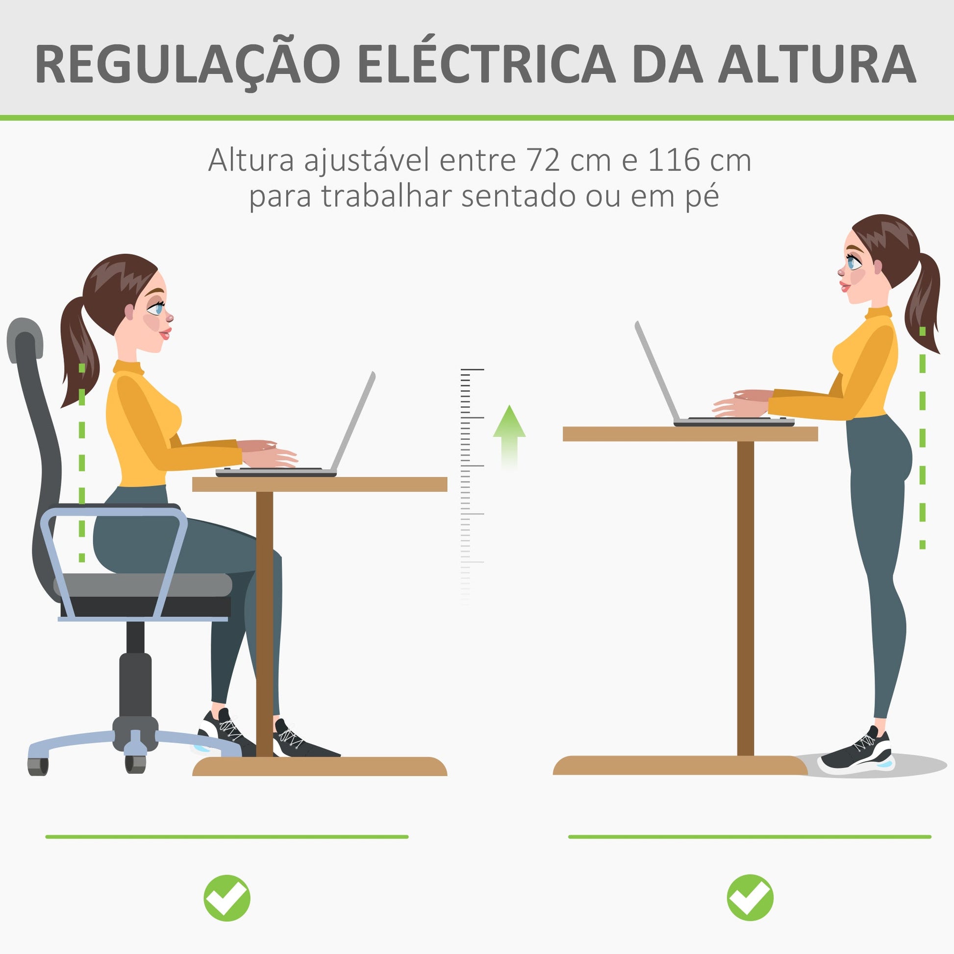 Vinsetto Secretária Elétrica de Pé com Ajuste Elétrico de Altura e 4 Teclas de Memória para Casa Escritório 140x70x72 - 116 cm Branco e Natural - A minha loja
