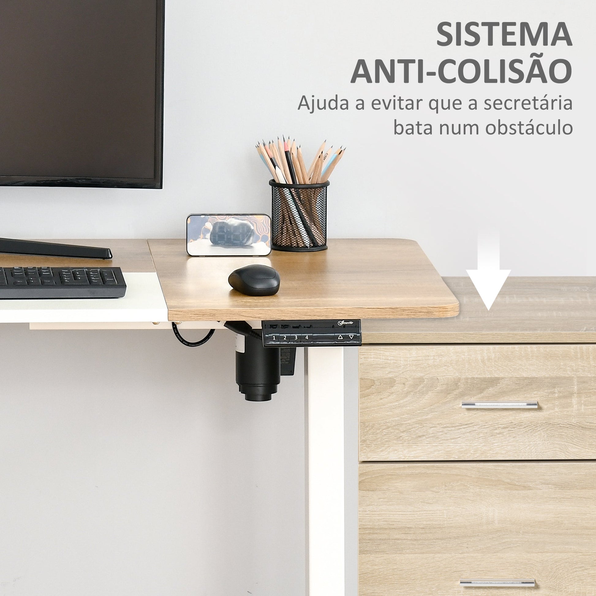 Vinsetto Secretária Elétrica de Pé com Ajuste Elétrico de Altura e 4 Teclas de Memória para Casa Escritório 140x70x72 - 116 cm Branco e Natural - A minha loja