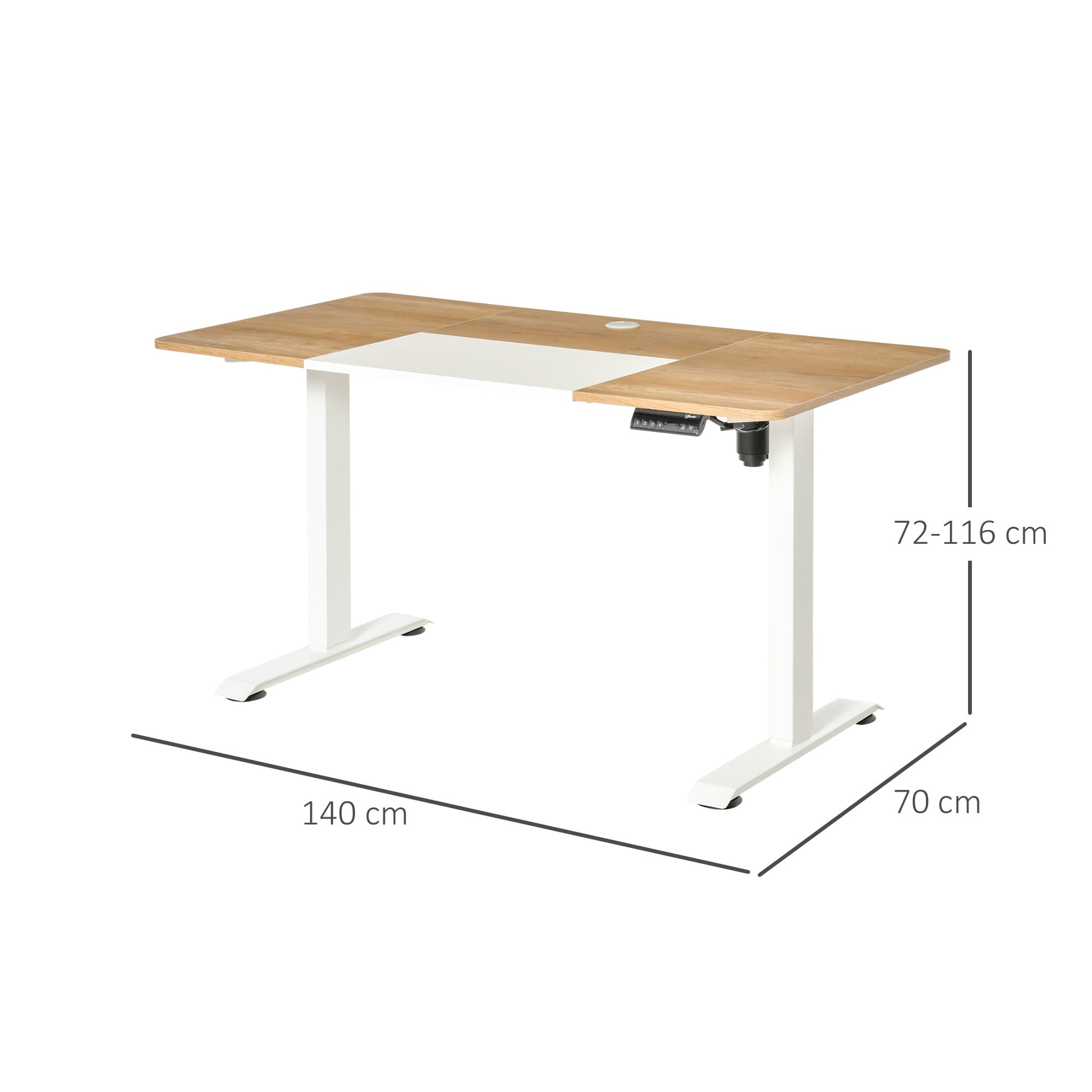 Vinsetto Secretária Elétrica de Pé com Ajuste Elétrico de Altura e 4 Teclas de Memória para Casa Escritório 140x70x72 - 116 cm Branco e Natural - A minha loja