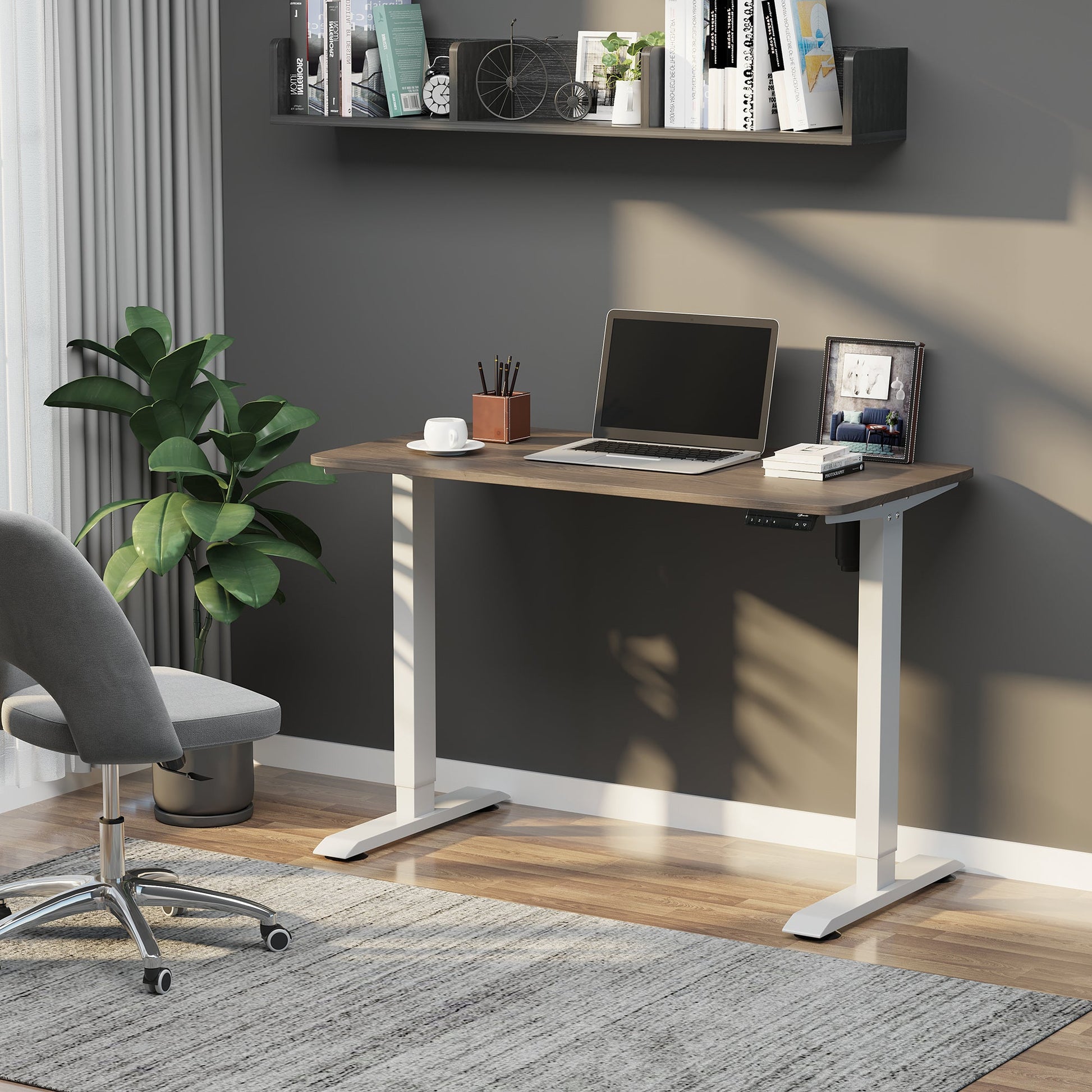Vinsetto Secretária elétrica de pé Mesa ajustável em altura para escritório com 4 teclas de memória automática inteligente 120x60x72 - 116 cm moldura branca - A minha loja