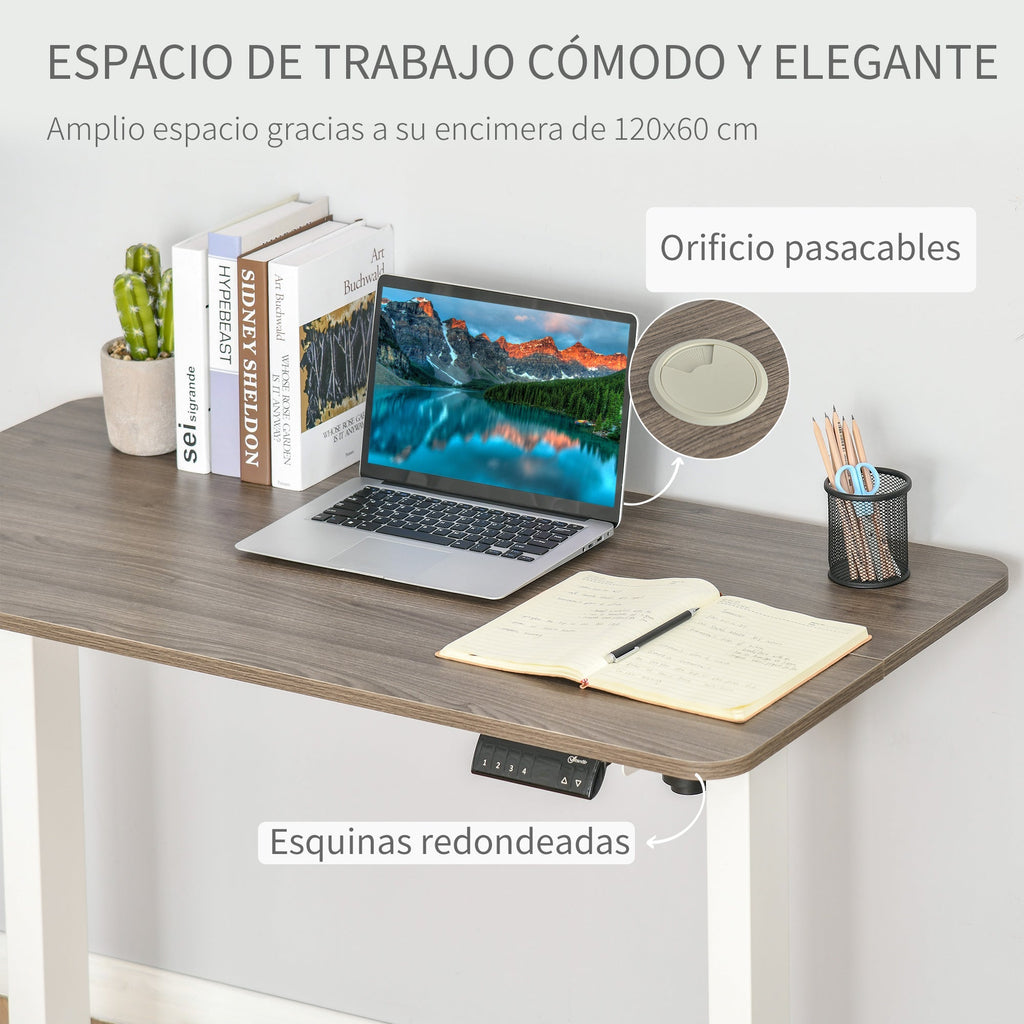 Vinsetto Secretária elétrica de pé Mesa ajustável em altura para escritório com 4 teclas de memória automática inteligente 120x60x72 - 116 cm moldura branca - A minha loja