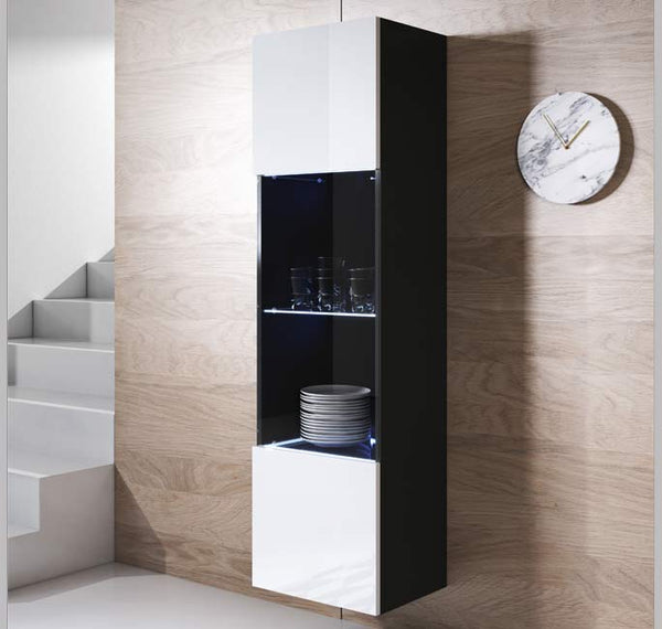 Vitrine de Parede Granada – 40x165 cm – Preto e Branco com LED Azul